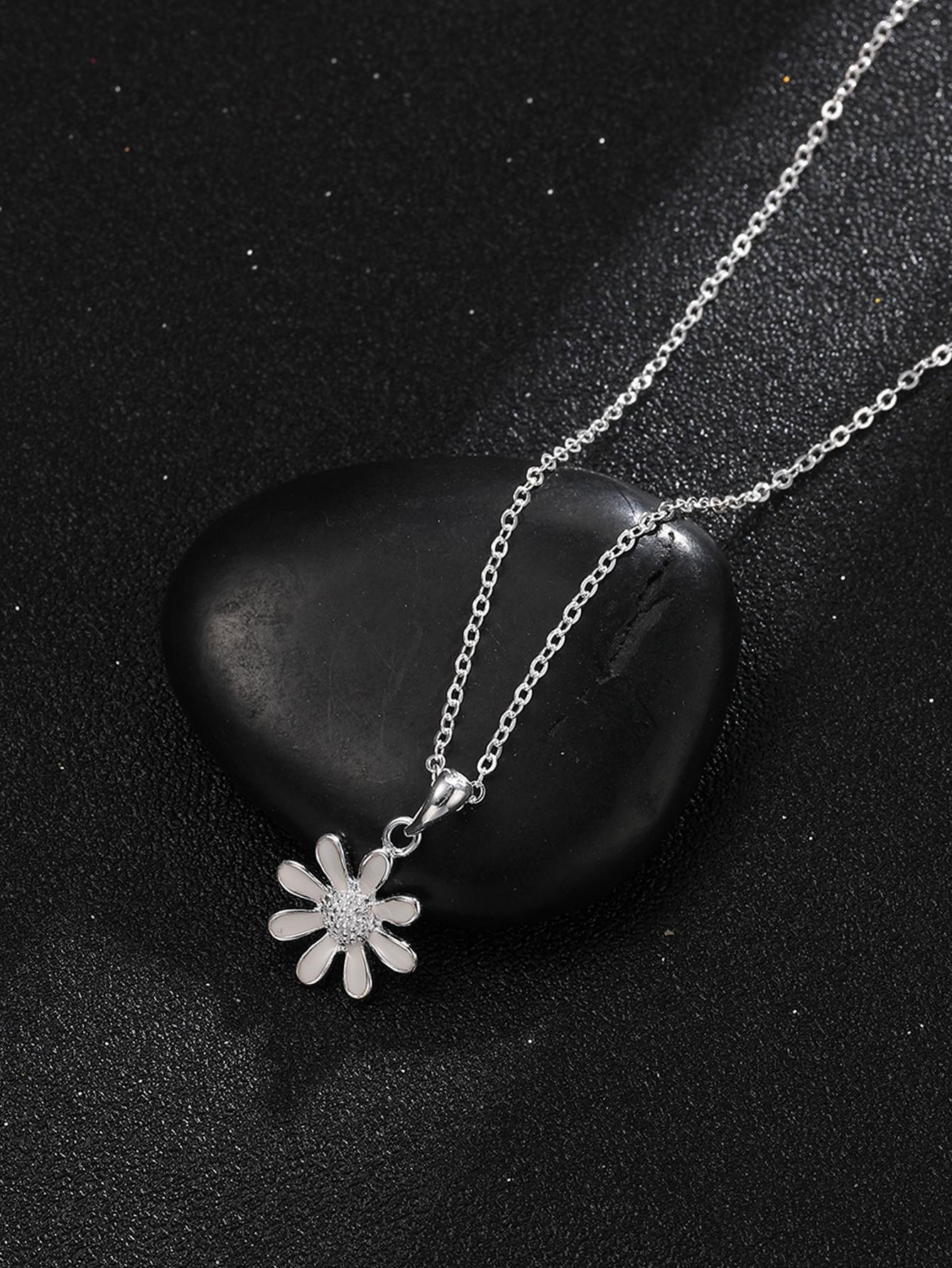 1pc Fashionable Flower Sterling Silver Pendant Necklace For Women For Gift