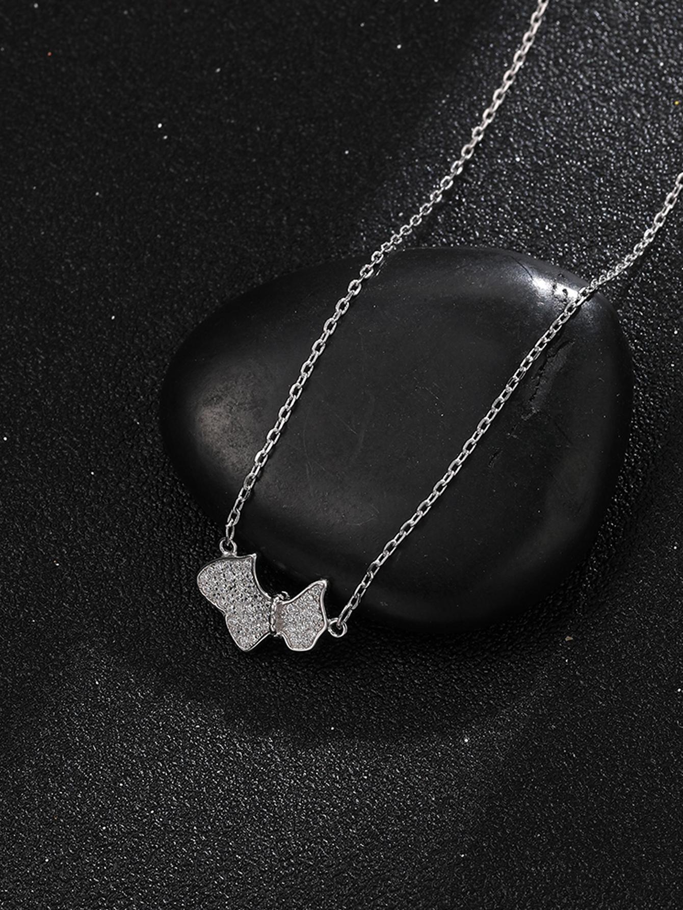 1pc Fashionable Cubic Zirconia Dog Charm Sterling Silver Necklace For Women For Daily Decoration