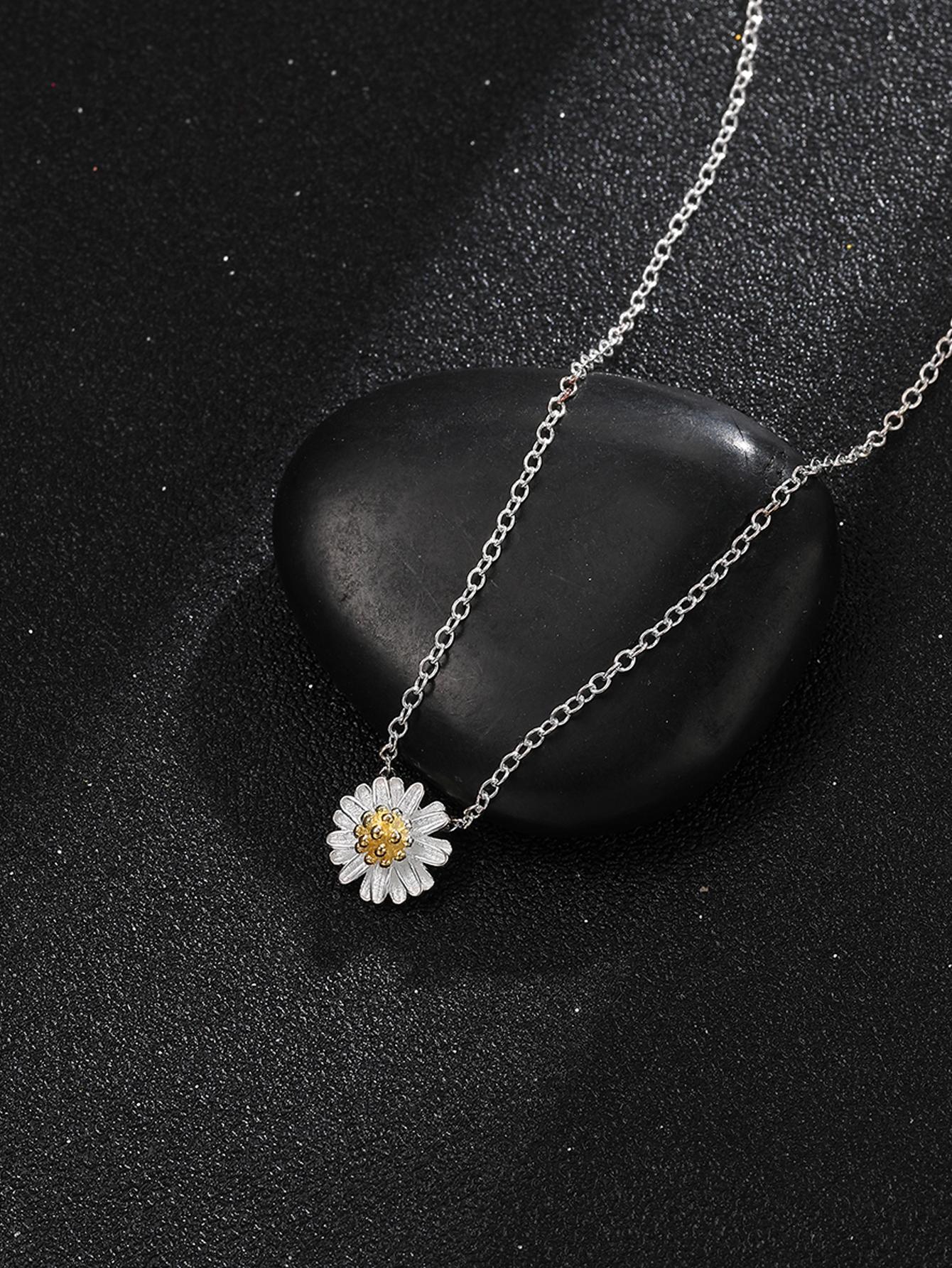 1pc Fashionable Flower Charm Sterling Silver Necklace For Women For Daily Decoration