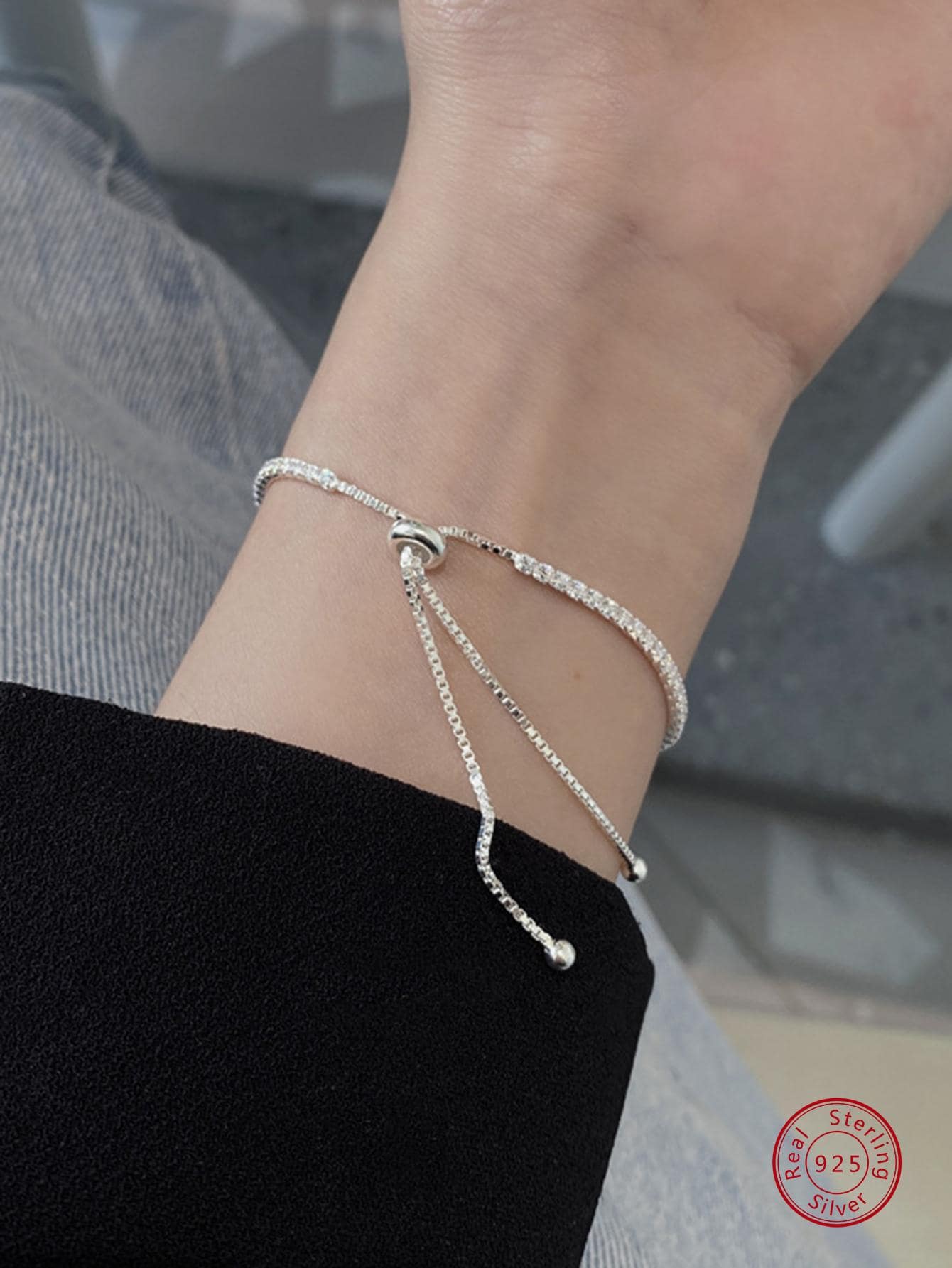 1pc Fashion Ball Chain Sterling Silver Bracelet For Women For Gift