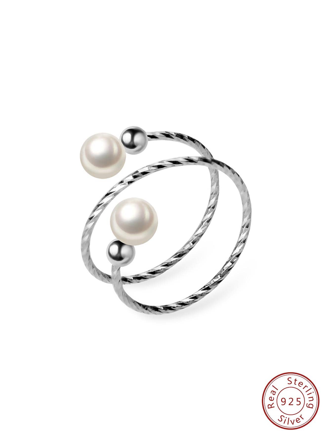 1pc Cultured Pearls Geometric Unique Adjustable Ring For Women S925 Sterling Silver White Gold Color Fine Jewelry Party Gifts