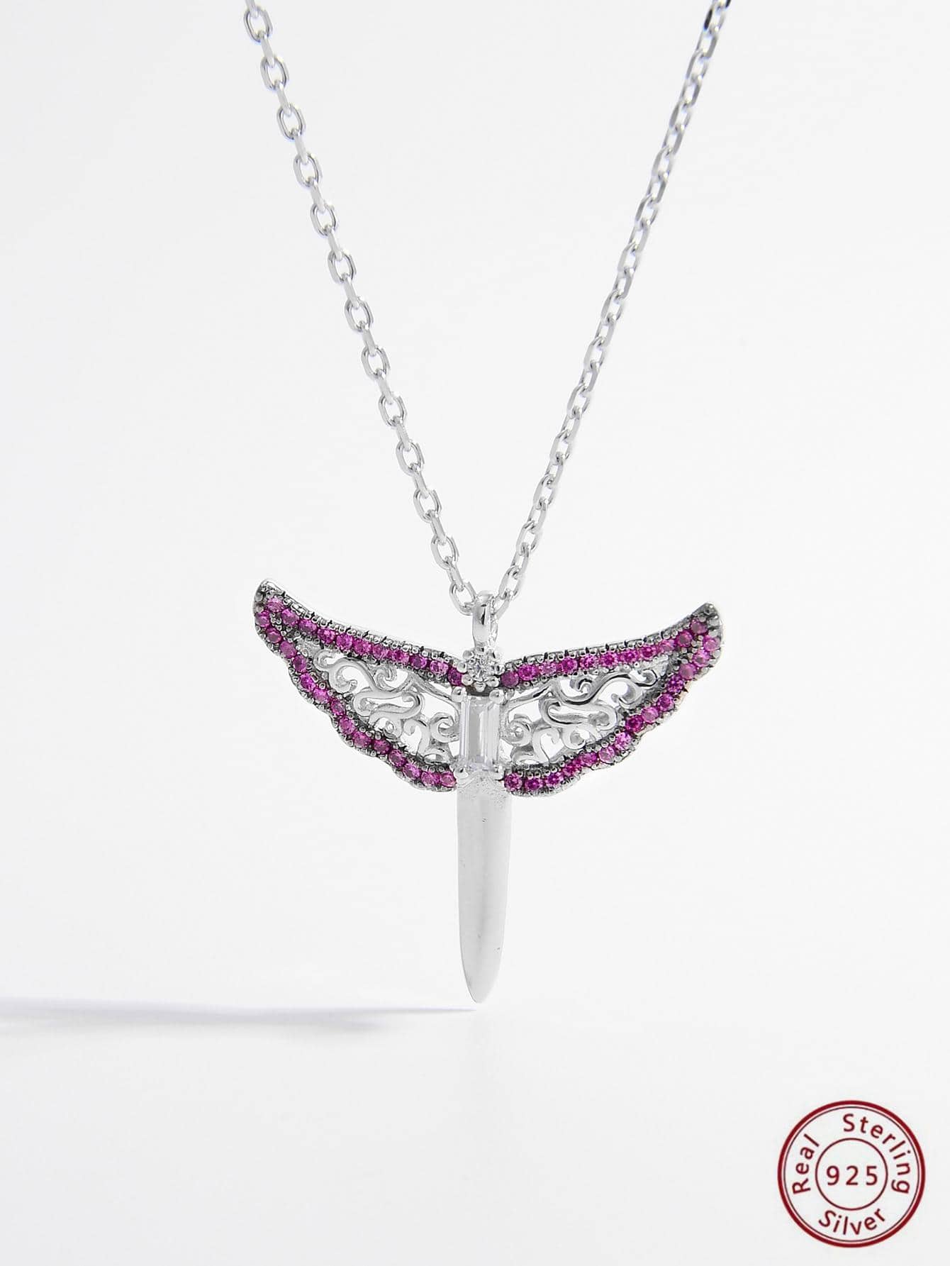 1pc Exquisite Cubic Zirconia Dragonfly Pendant Sterling Silver Necklace For Women For Gift