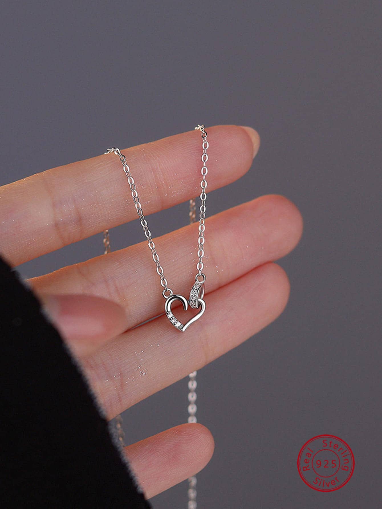 1pc Fashionable Cubic Zirconia Decor Heart Charm Sterling Silver Necklace For Women For Daily Decoration