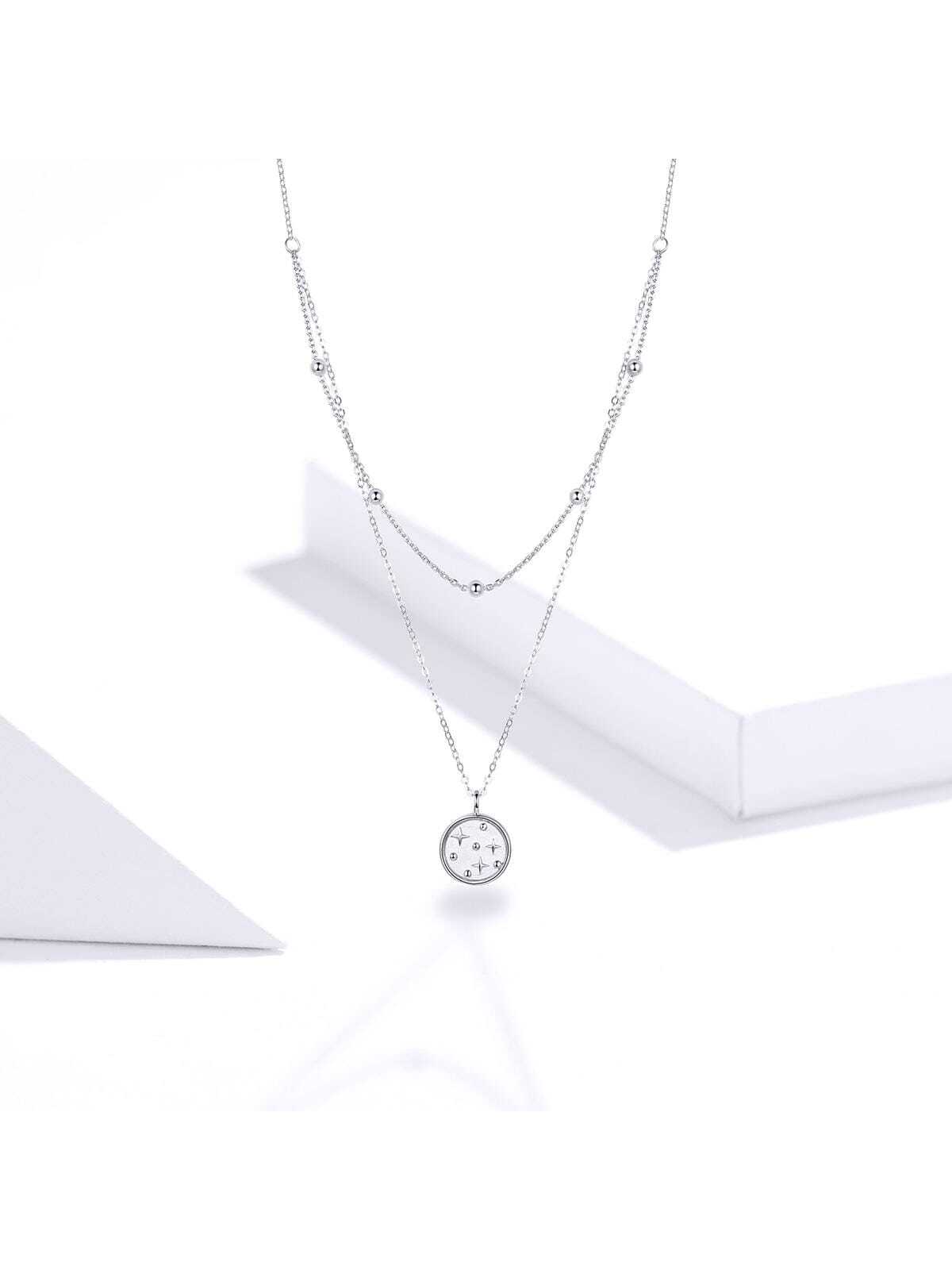 1pc 925 Sterling Silver Coin Pendant Double Layer Necklace Stackable Star Neck Chain for Women Birthday Fine Jewelry