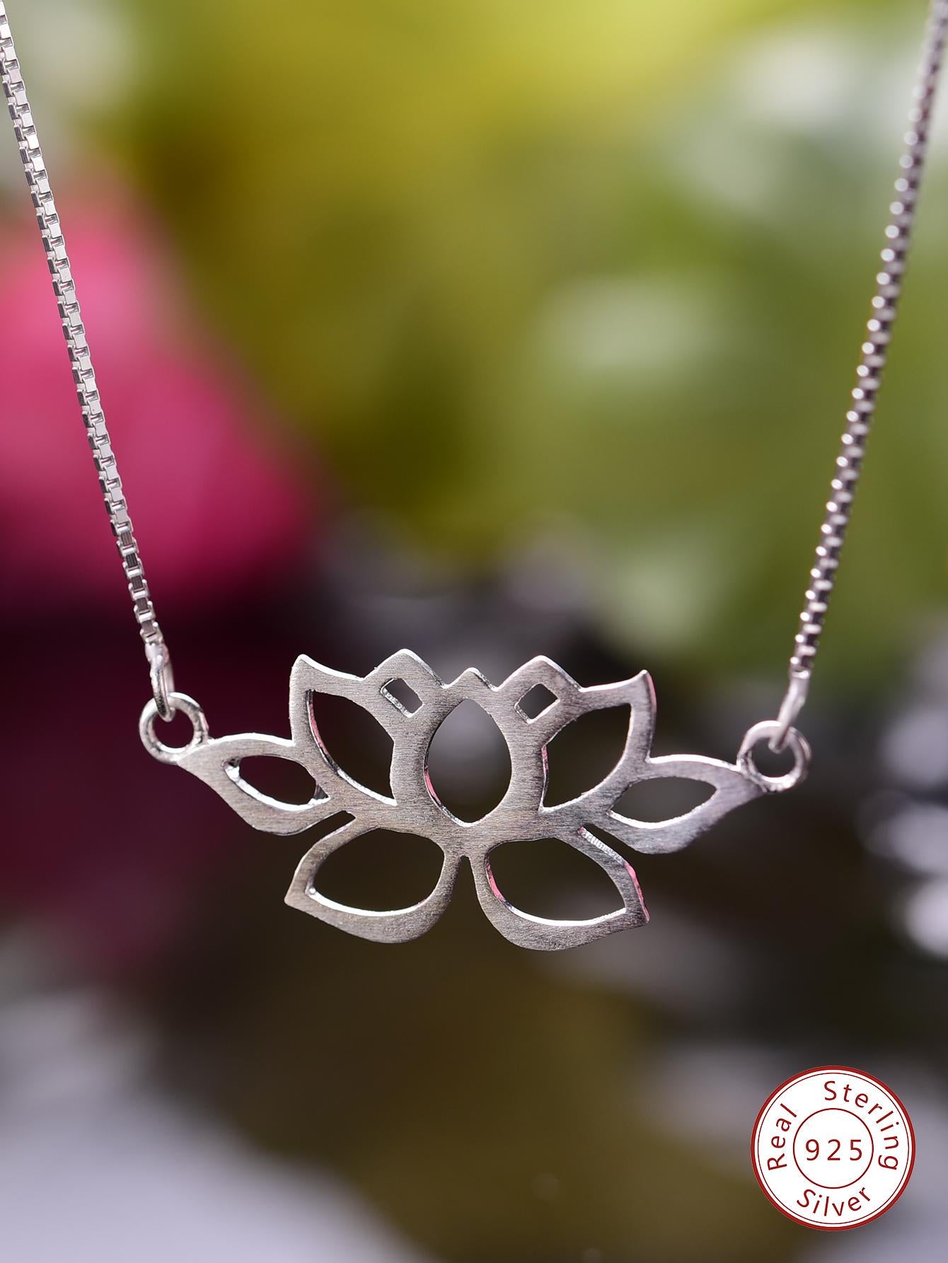 1pc Lotus Flower Necklace For Women Sterling Silver White Fine Jewelry Gifts For Girls