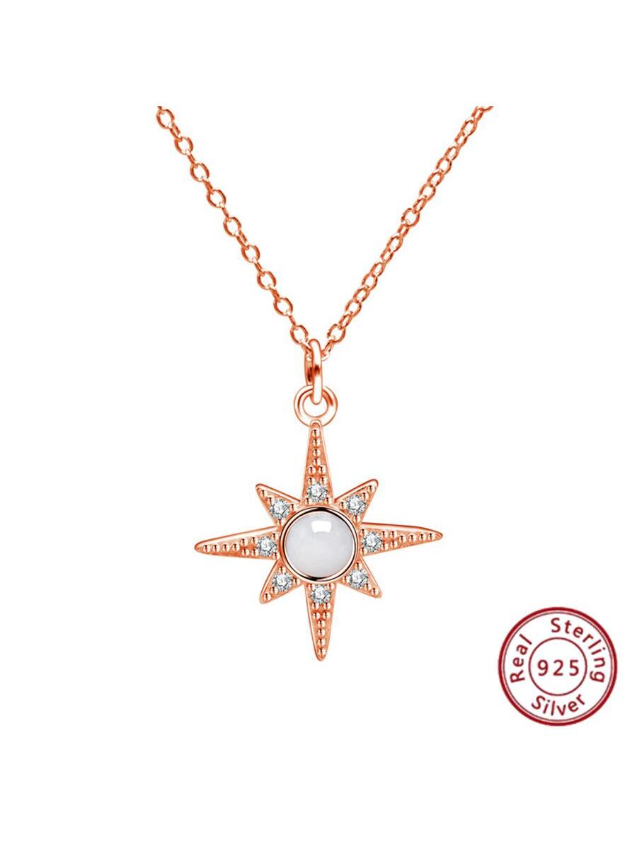 925 Silver 8-pointed Star Pendant With Micro Inlaid Sun Pattern, Trendy And Sophisticated Style, In Europe And America