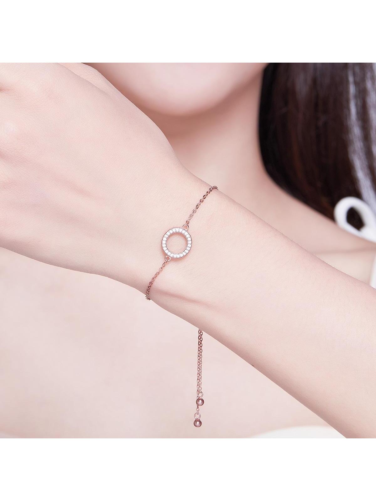 1pc 925 Sterling Silver Classic Cubic Zirconia Hollow Circle Bracelet Hearts Strand Chain Link for Women Vintage Fine Jewelry