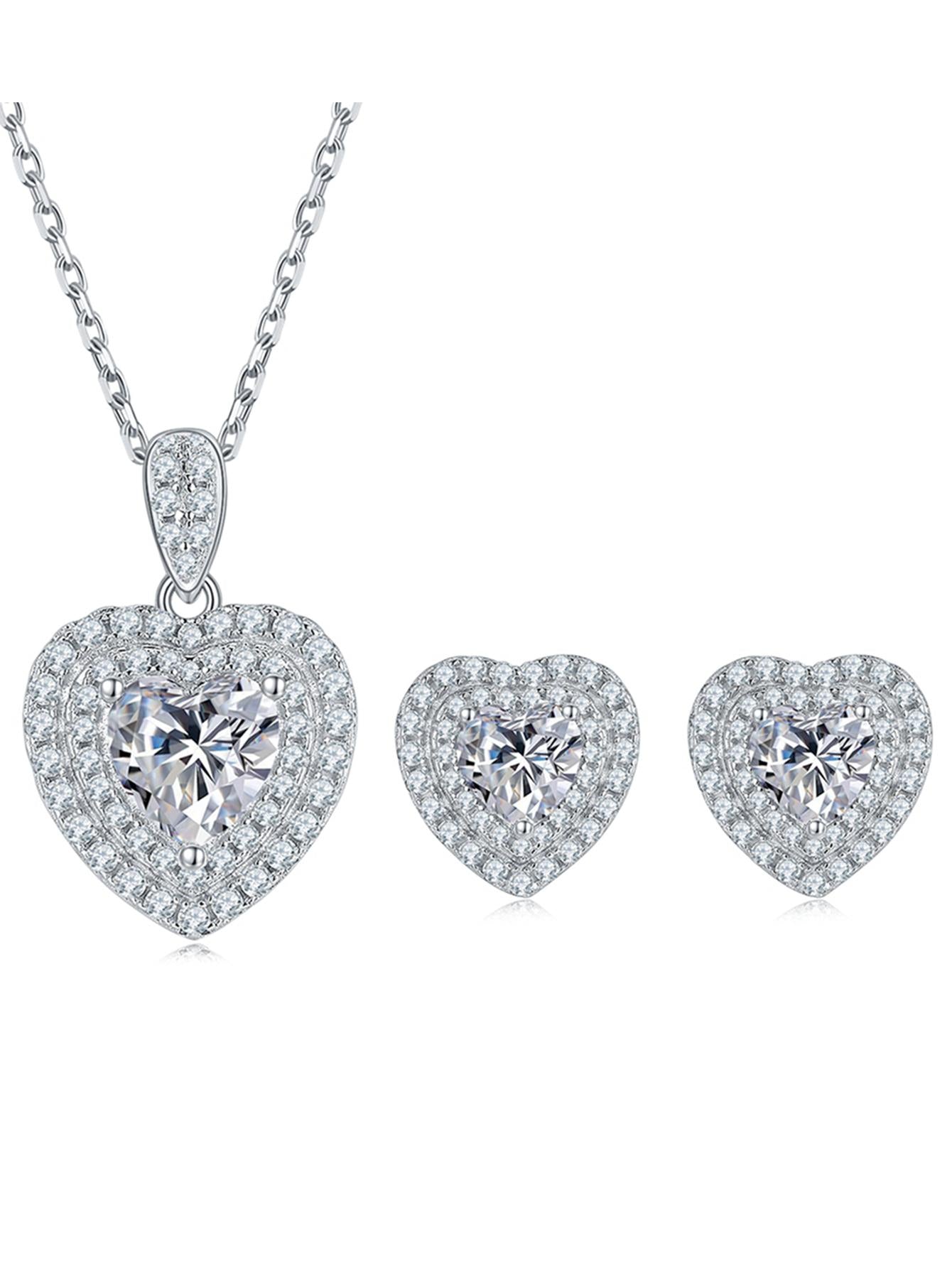 1pc 925 Sterling Silver Moissanite Heart Diamonds Earrings/Pendant Necklace/Ring Jewelry Sets