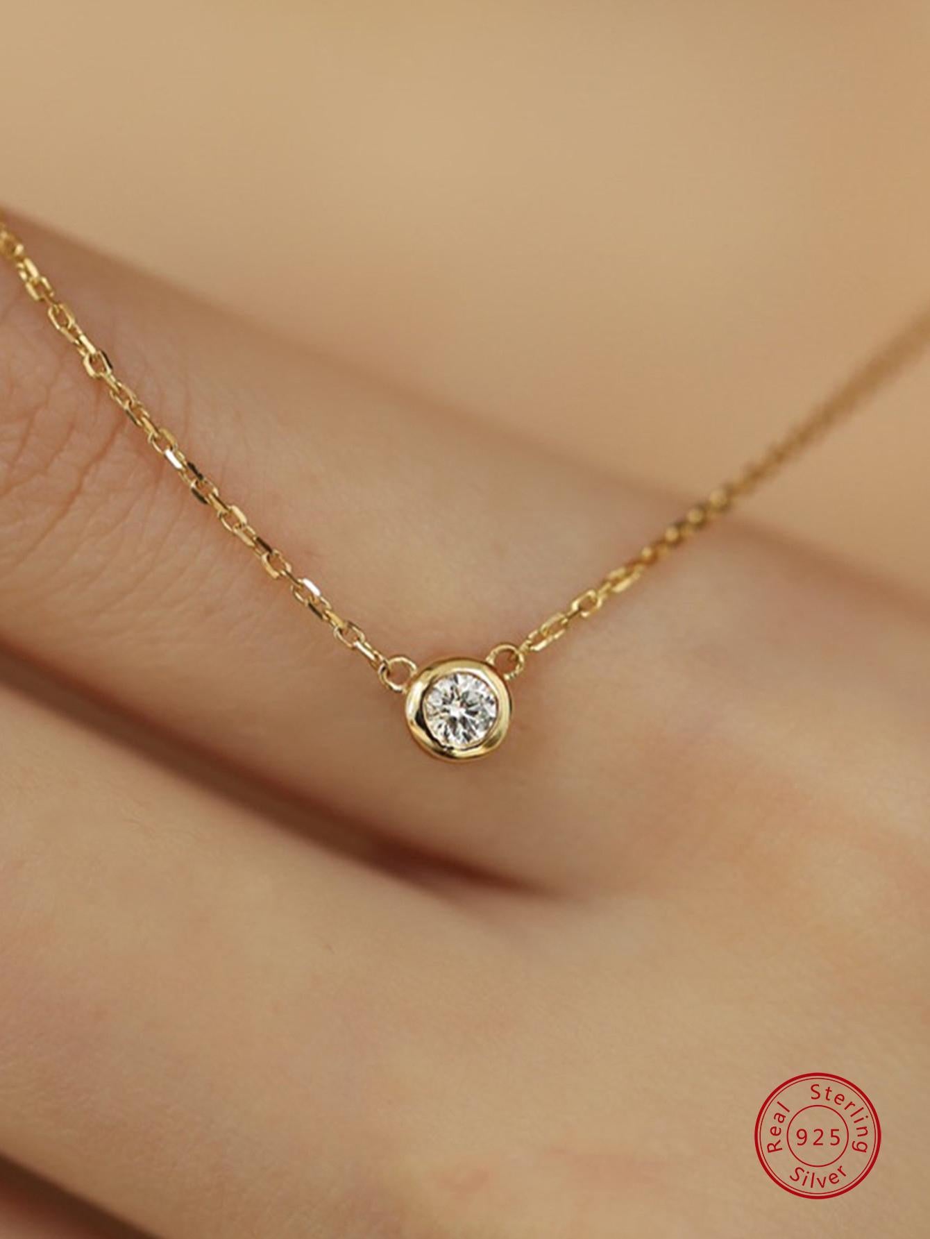 1pc Fashionable Sterling Silver Cubic Zirconia Round Pendant Necklace For Women For Friend's Gift