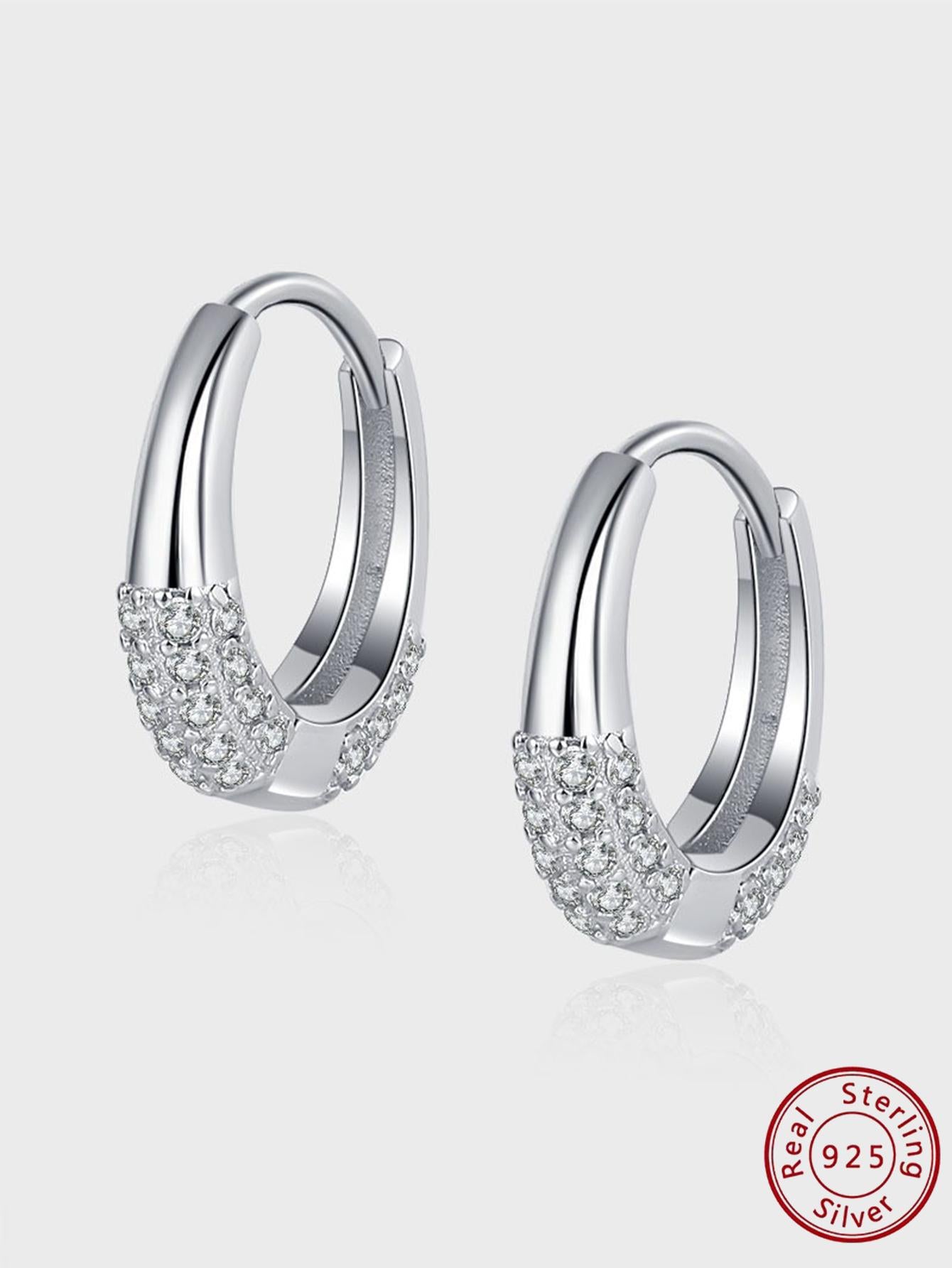 Exquisite Cubic Zirconia Decor Sterling Silver Hoop Earrings For Women For Daily Decoration