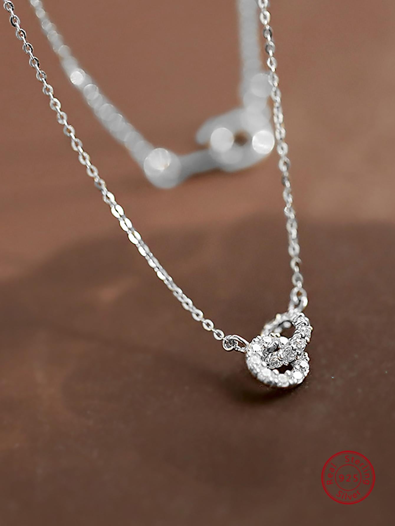 1pc Luxury Sterling Silver Cubic Zirconia Decor Round Pendant Necklace For Women For Dating Gift