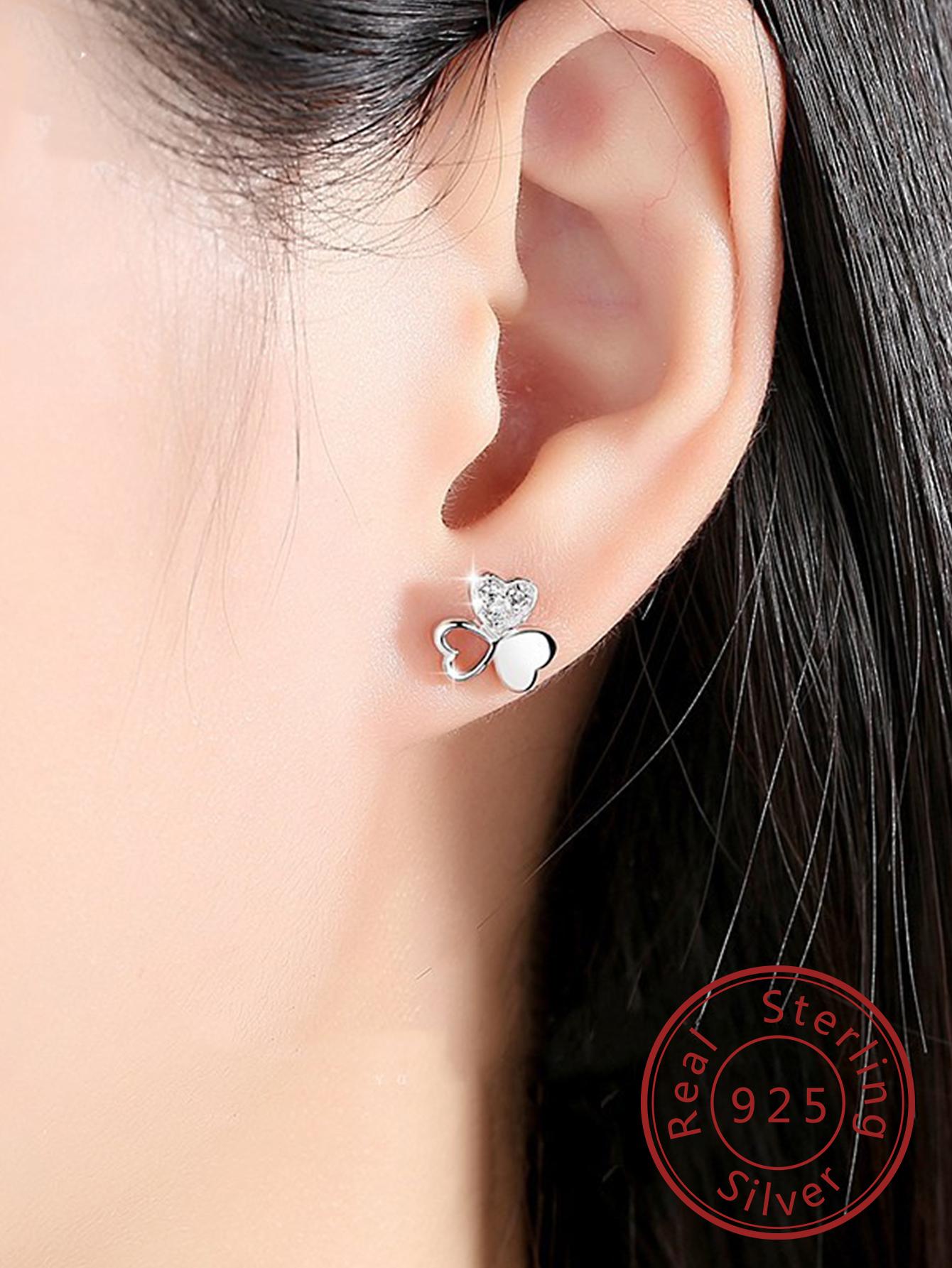 Cubic Zirconia Clover Sterling Silver Stud Earrings