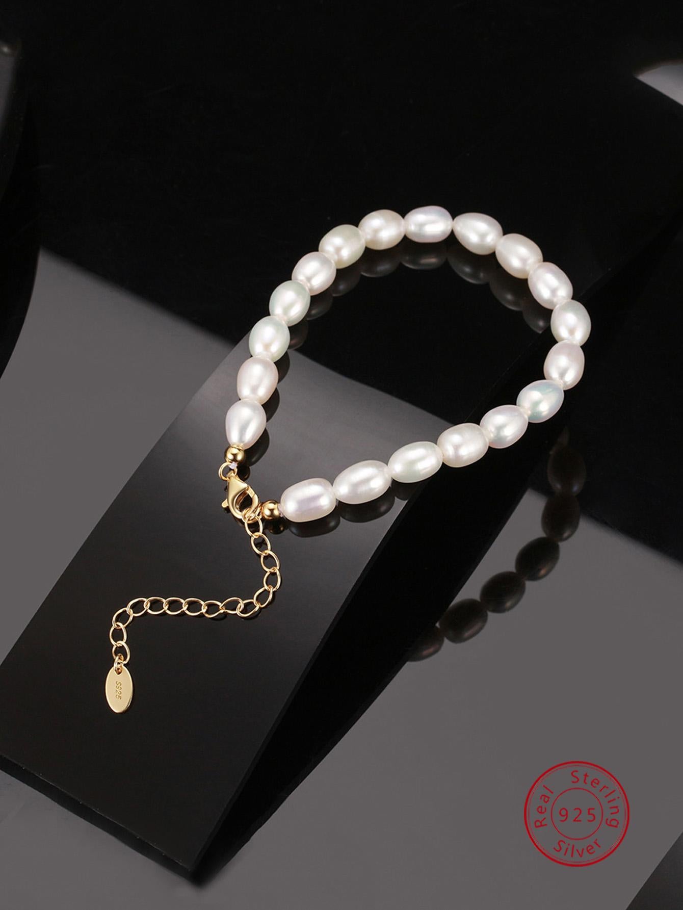 1pc Elegant Cultured Pearl Sterling Silver Beaded Bracelet For Women For Daily Decoration