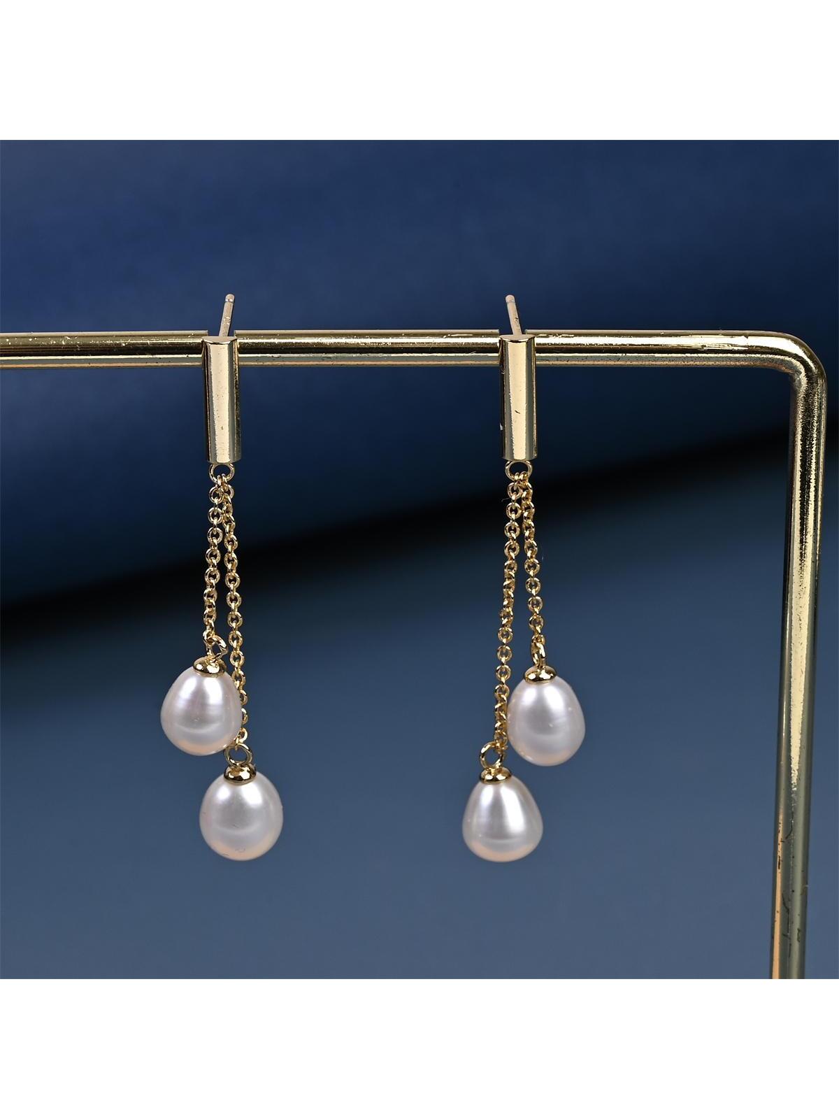 1pair Sterling Silver Cultured Pearl Decor Drop Earrings