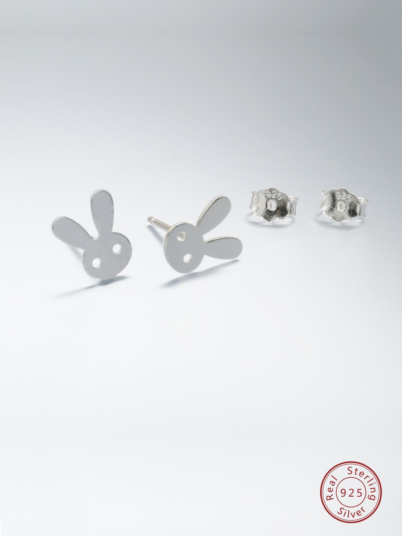 2pcs S925 Silver Rabbit Shaped Stud Earrings