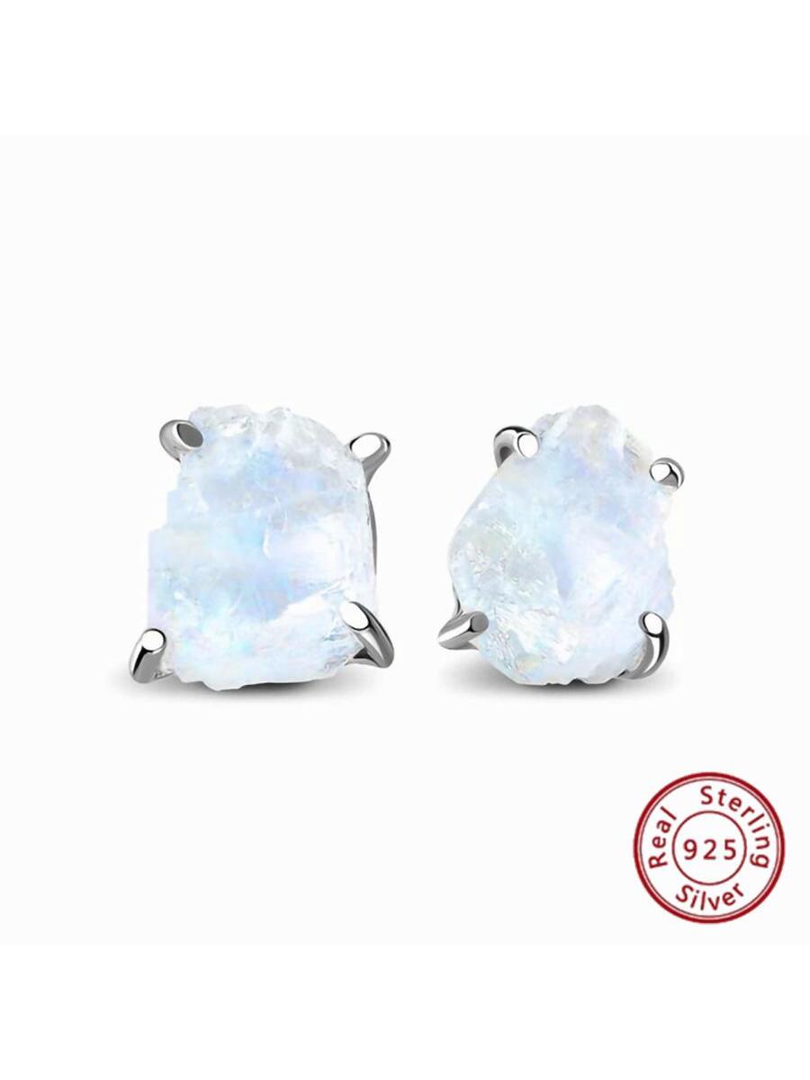 Wish Europe And America S925 Silver Moonstone Oval Stud Earrings For Women Simple Style & Elegant Quality Classic Fashion Jewelry