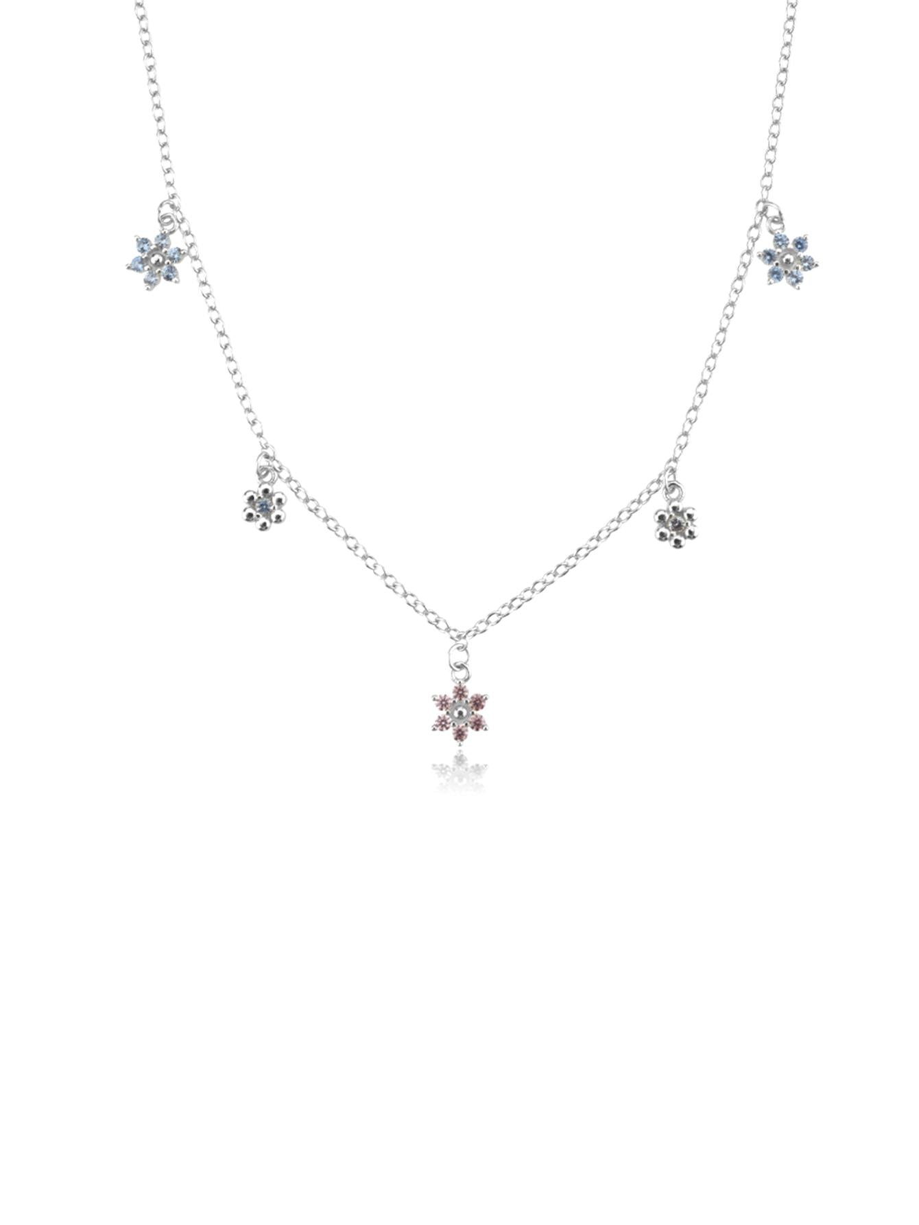 1pc Fashion Cubic Zirconia Flower Pendant Sterling Silver Necklace For Women For Gift