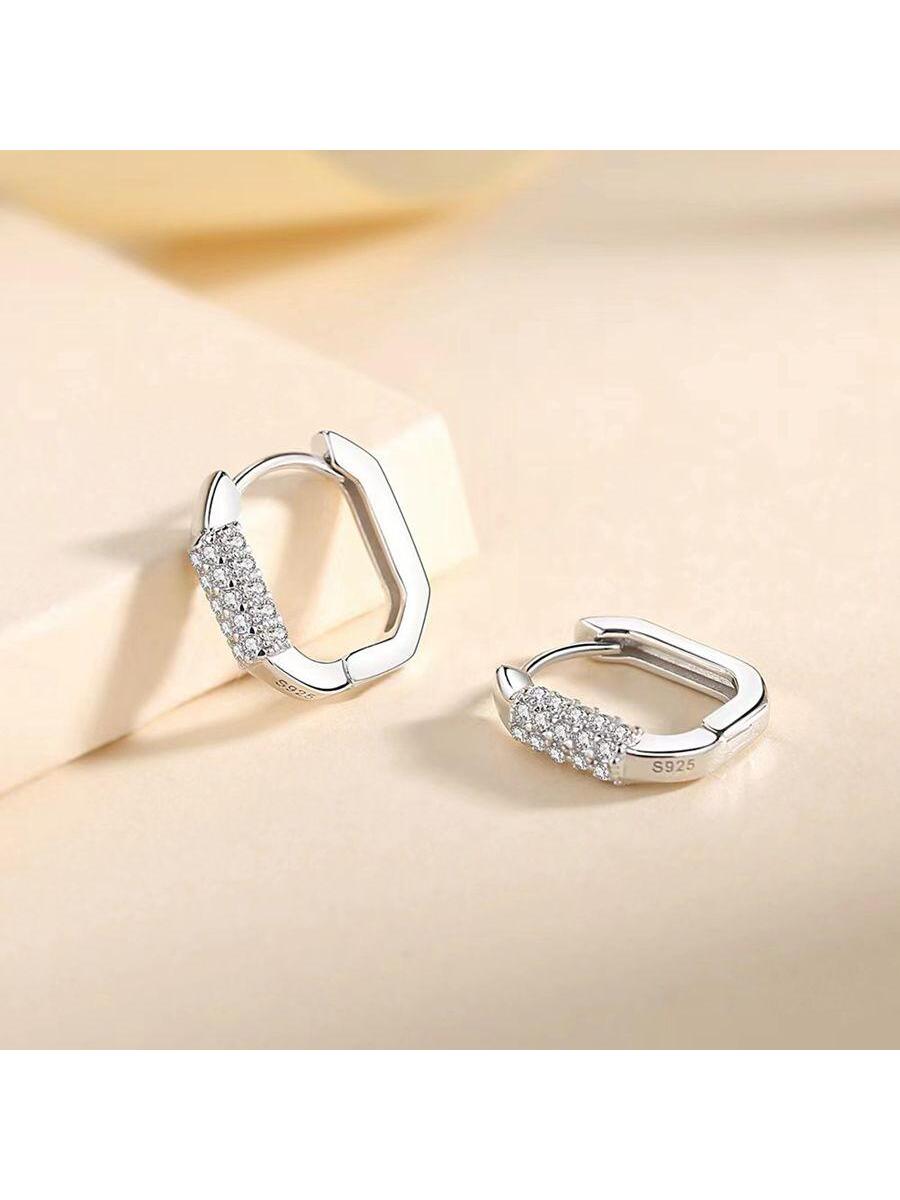 S925 Sterling Silver Popular Geometry Square Design Earrings With Diamond Inlay