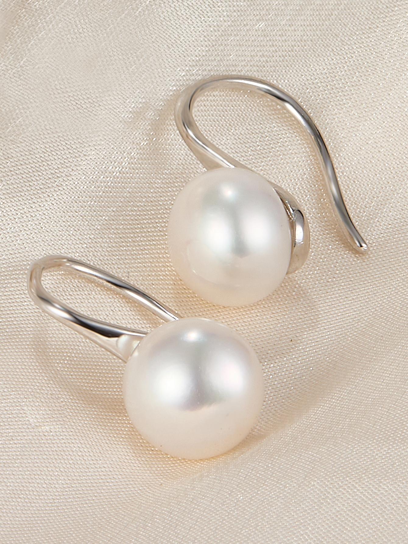 1pair S925 Sterling Silver Freshwater Pearl Ear Studs, Simple & Stylish Design, & Elegant Earrings For Women