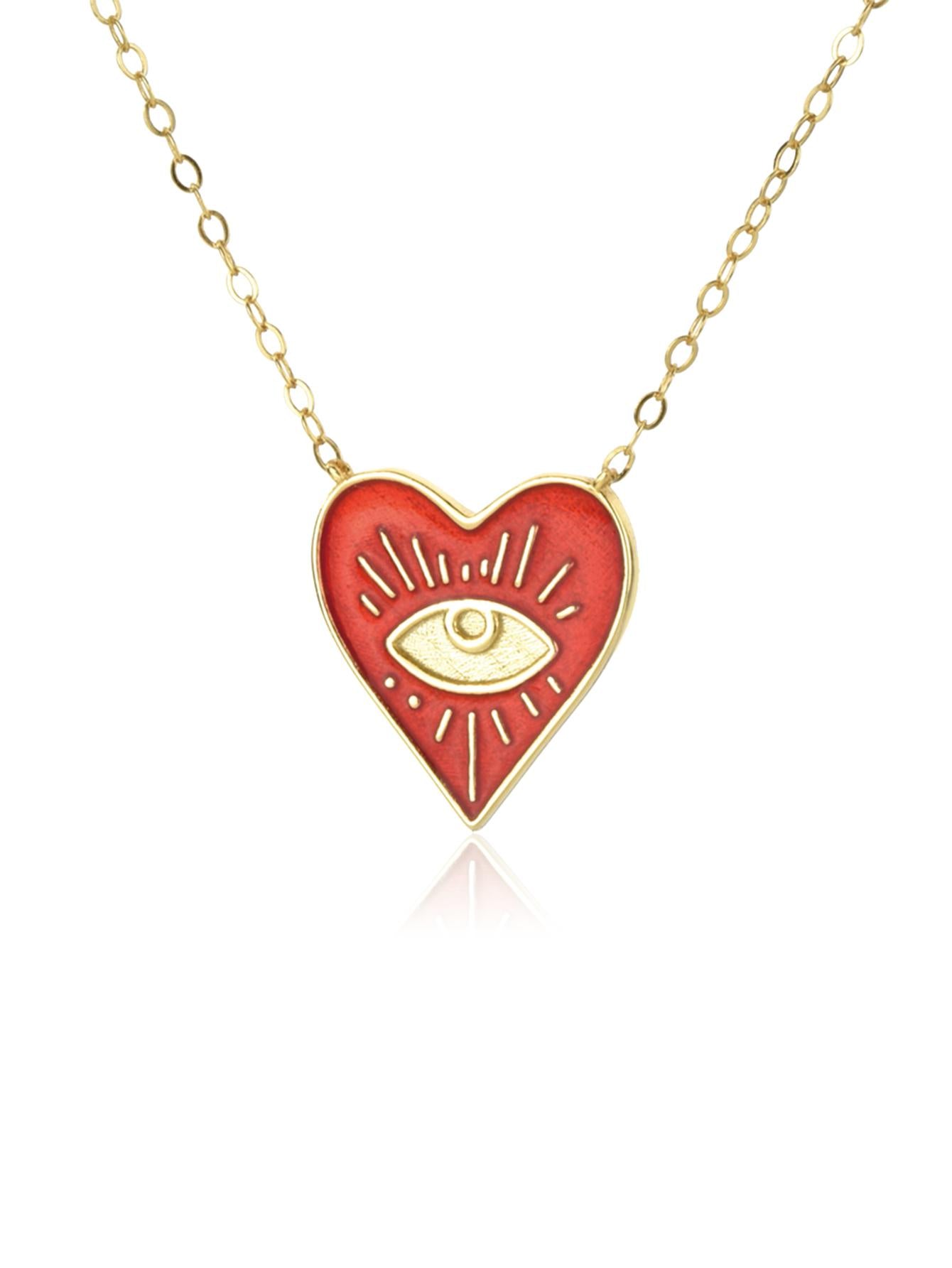 1pc Fashionable Eye Detail Heart Charm Sterling Silver Necklace For Women For Gift