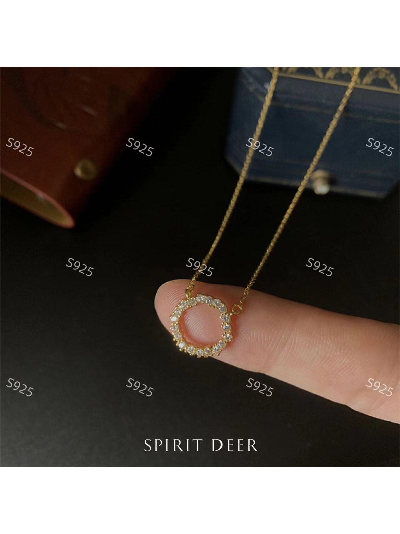 SPIRITDEER Sterling Silver S925 Necklace Silver Chain With Cubic Zirconia Circle Pendant Lock Bone Chain 45cm Korean Fashion Low Allergy Leisure Elegant Daily Fashion Women's Boutique Jewelry Gift