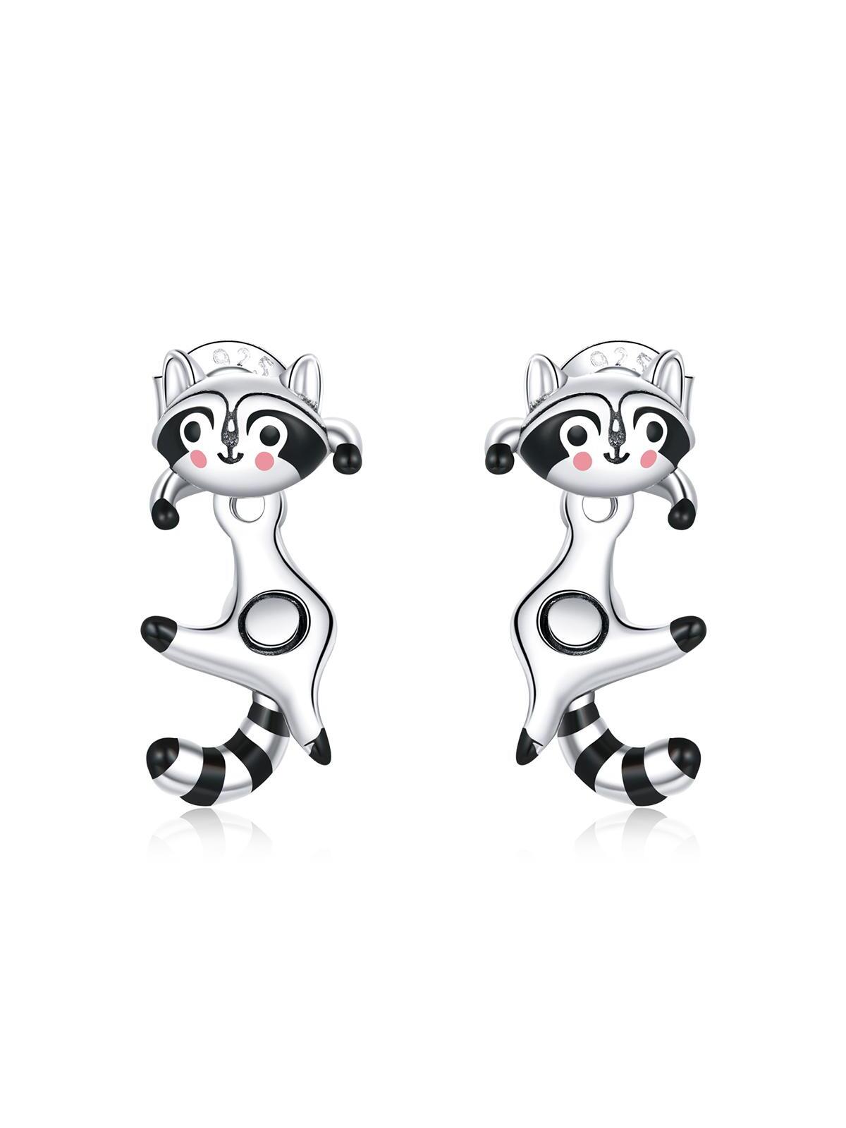 1pair 925 Sterling Silver Little Raccoon Earring Jackets for Women Enamel process Fine Hypoallergenic Weddings jewelry