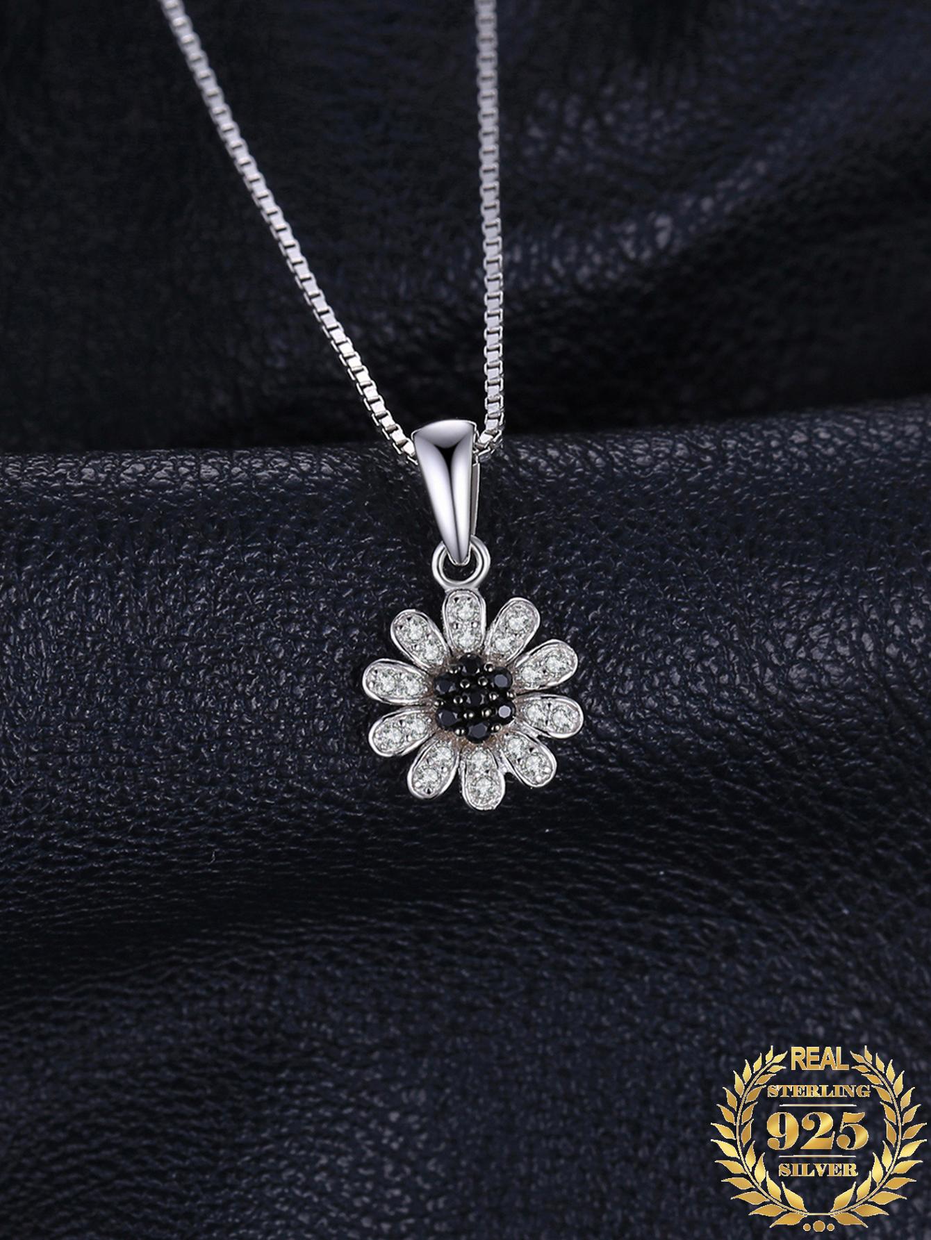 1pc Gorgeous and Simple 925 Sterling Silver Flower Design Exquisite Multi-faceted Round Cut Natural Black Spinel Pendant Necklace For Women For Daily Decoration For Dating Gift Fine Jewelry