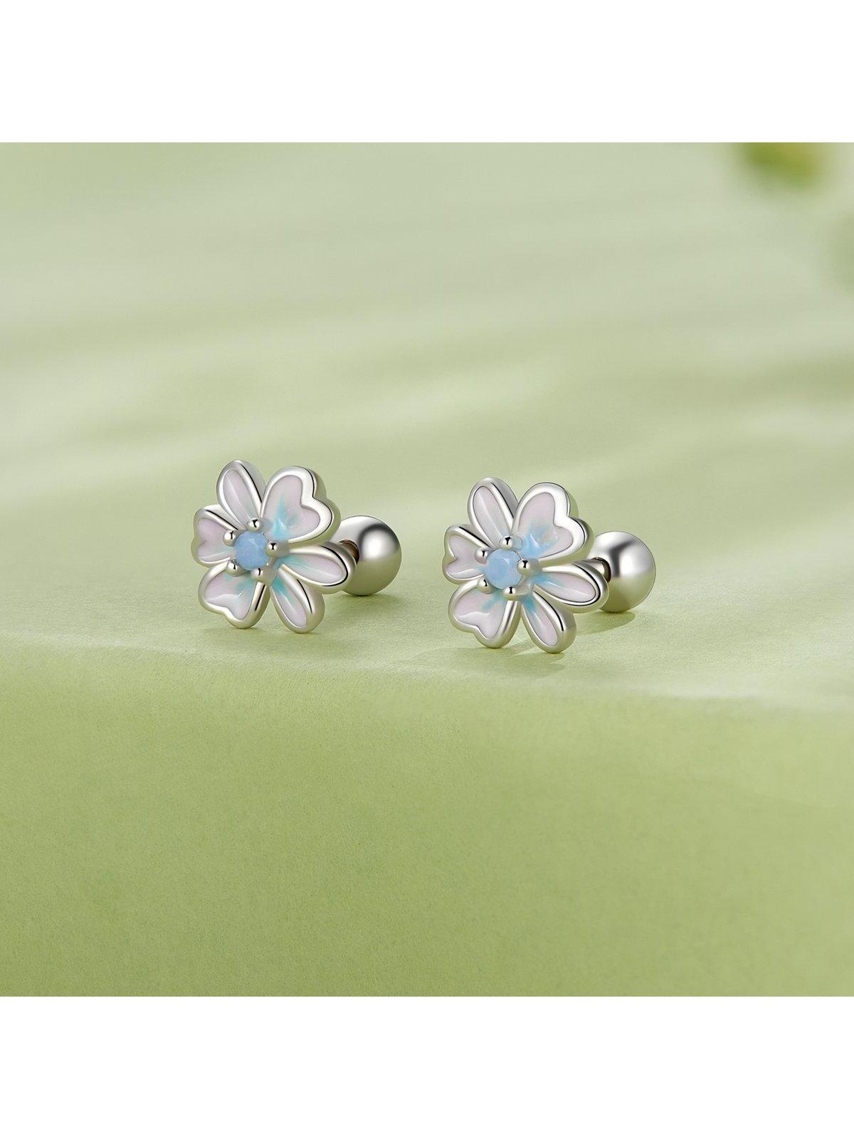 1pair 925 Pure Silver Unique Blue Pink Ombre Resin Flower Earrings, Fresh & Elegant Small Flower, Great Birthday Gift For Teen Girls