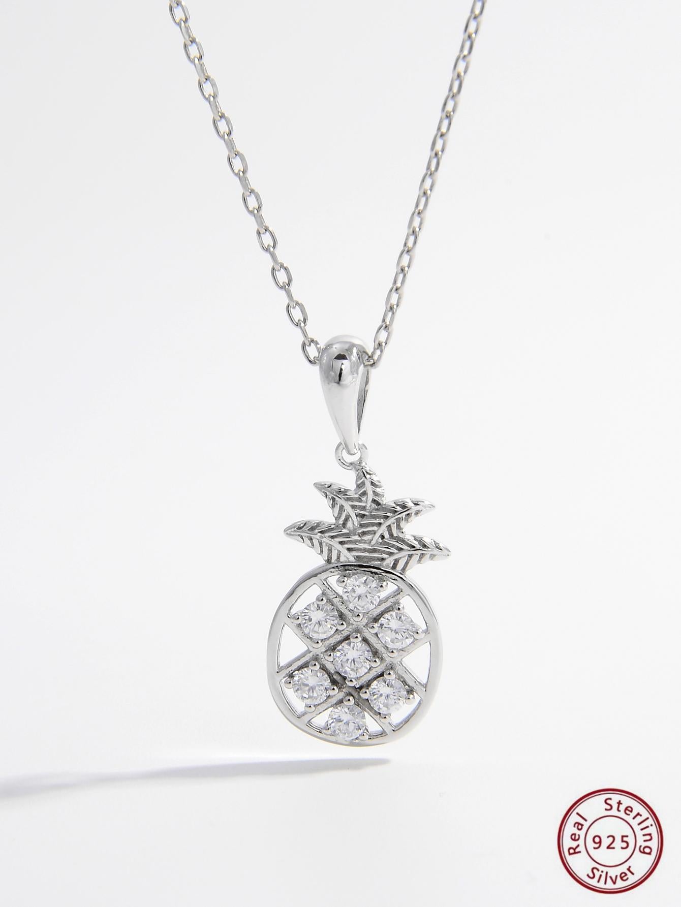 1pc Exquisite Cubic Zirconia Pineapple Pendant Sterling Silver Necklace For Women For Gift