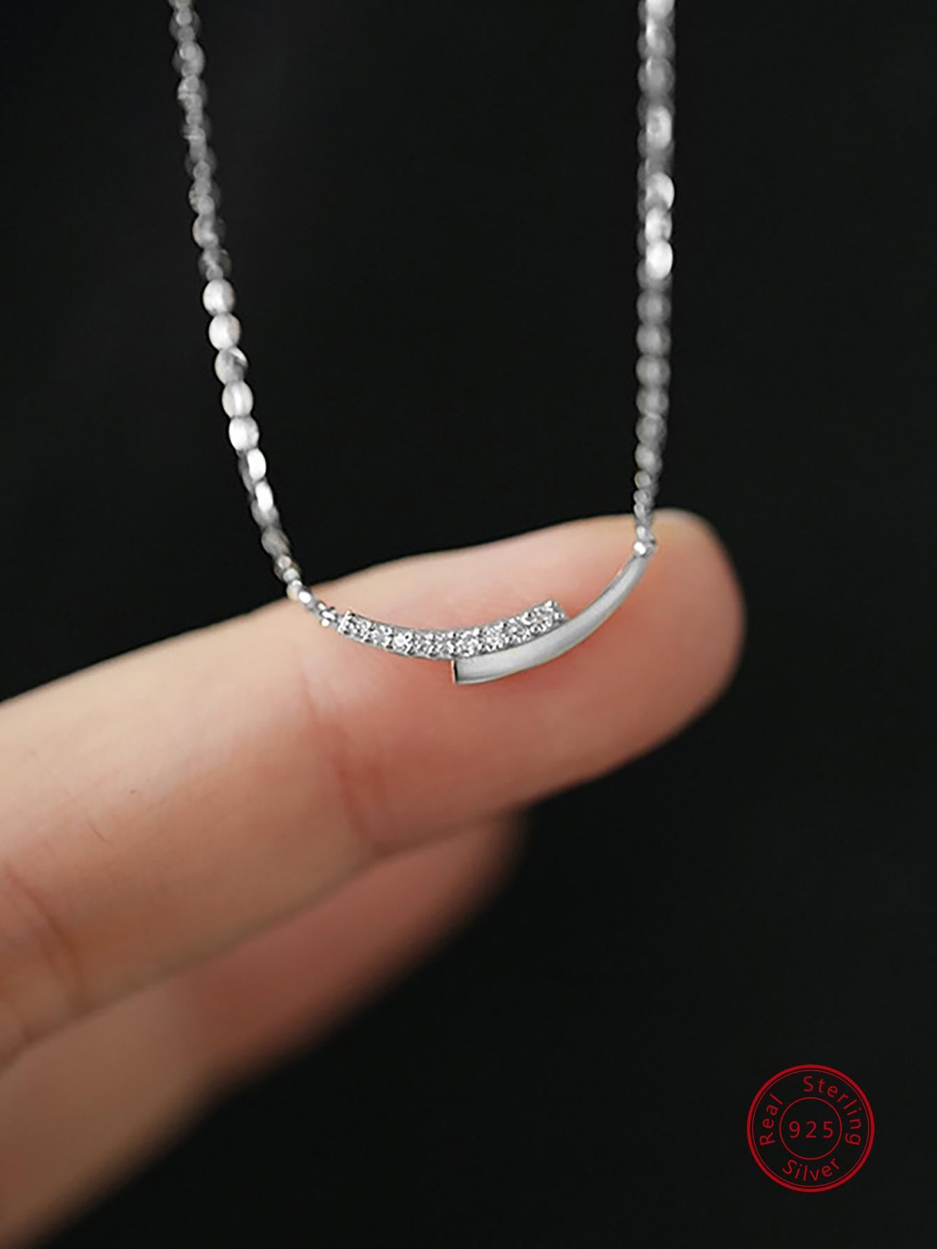 1pc Fashion Sterling Silver Cubic Zirconia Decor Chain Necklace For Women For Birthday's Gift