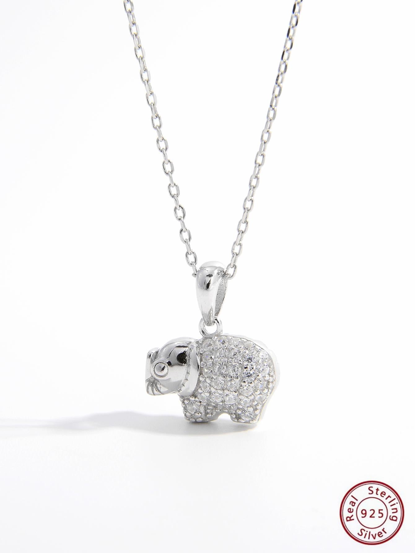 1pc Gorgeous Creative Wild Style 925 Silver Rhinestone-decorated Artificial Rhinoceros Animal Design Pendant Necklace, Suitable For Women's Date, Reflecting Individuality, As A Gift