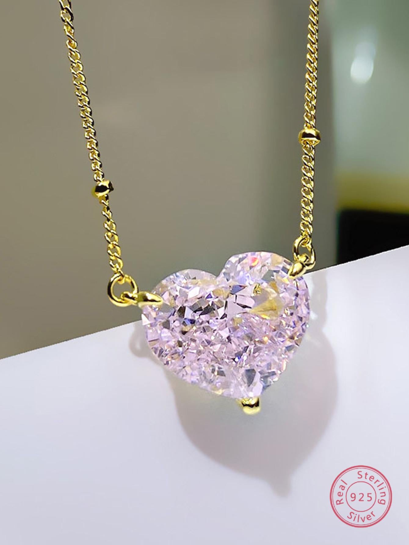 1pc Fashionable Classic Heart Shaped S925 Pure Silver D Aesthetic Forest Style Design Women's Collarbone Pendant Necklace