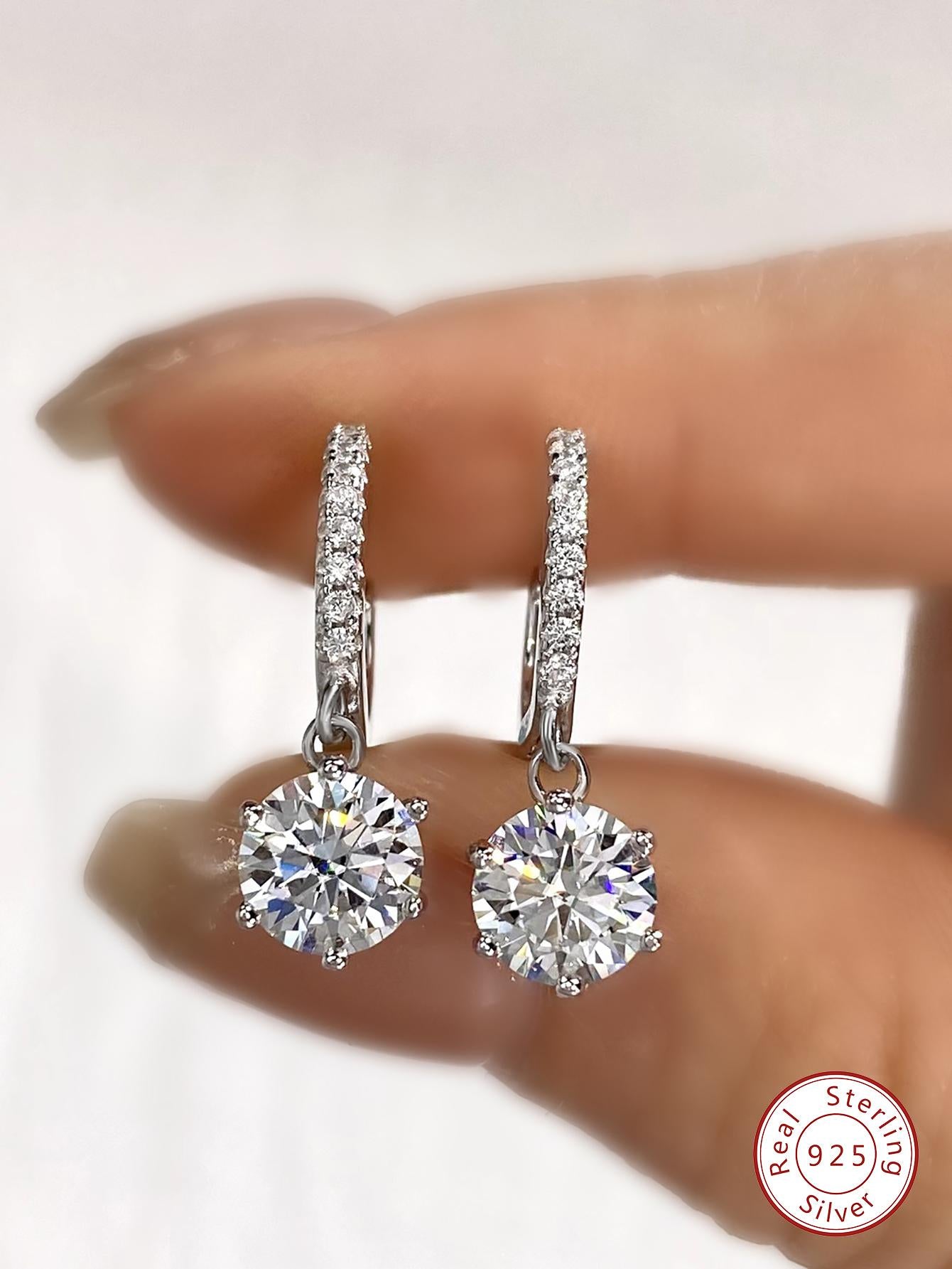 1pair Glamorous Luxury Moissanite Diamond Drop Earrings for Women 925 Sterling Silver Engagement Wedding Earrings Trend Fine Jewelry Anniversary Gift