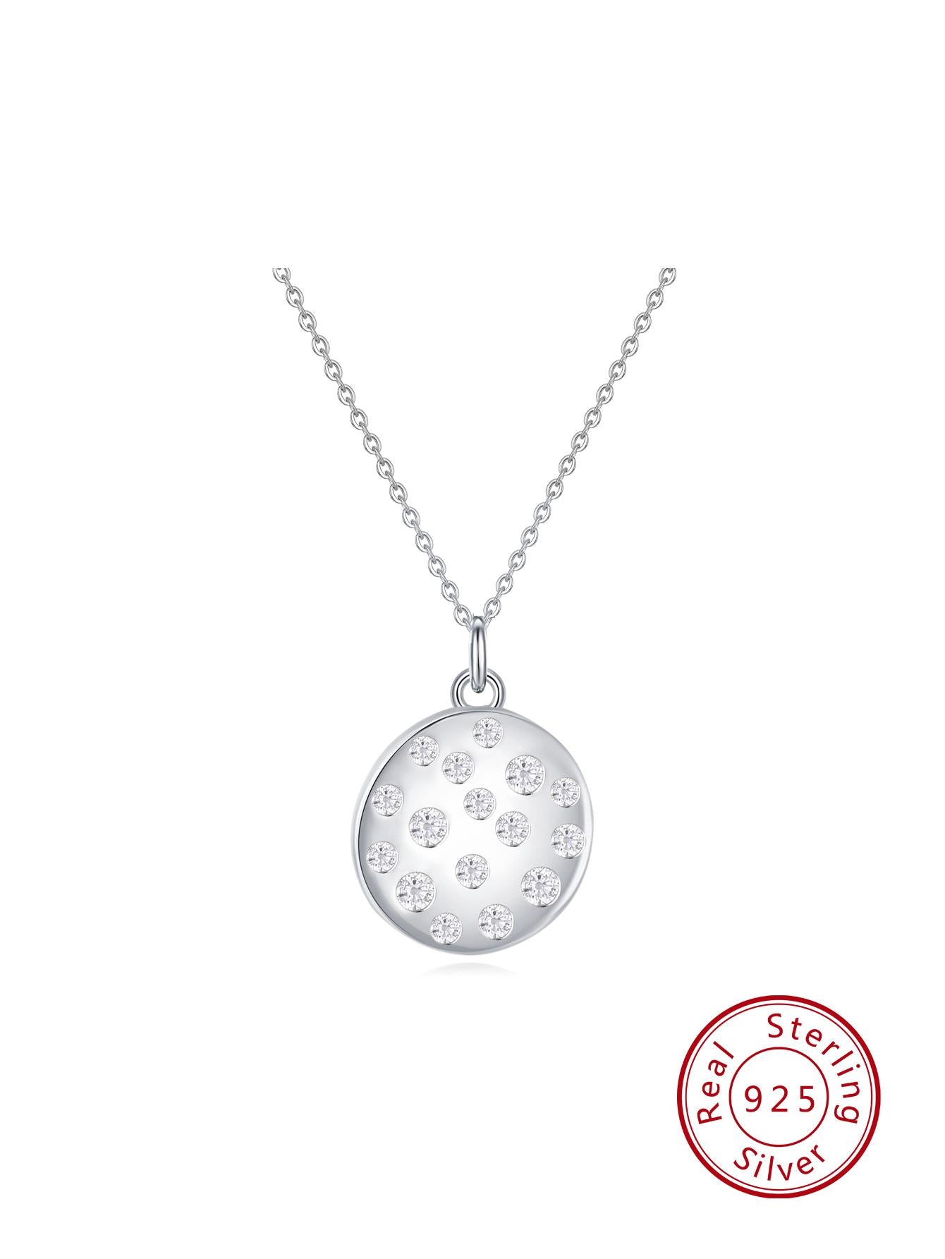 1pc Fashionable Simple 925 Sterling Silver Artificial Zirconia Round Pendant Necklace Suitable For Party