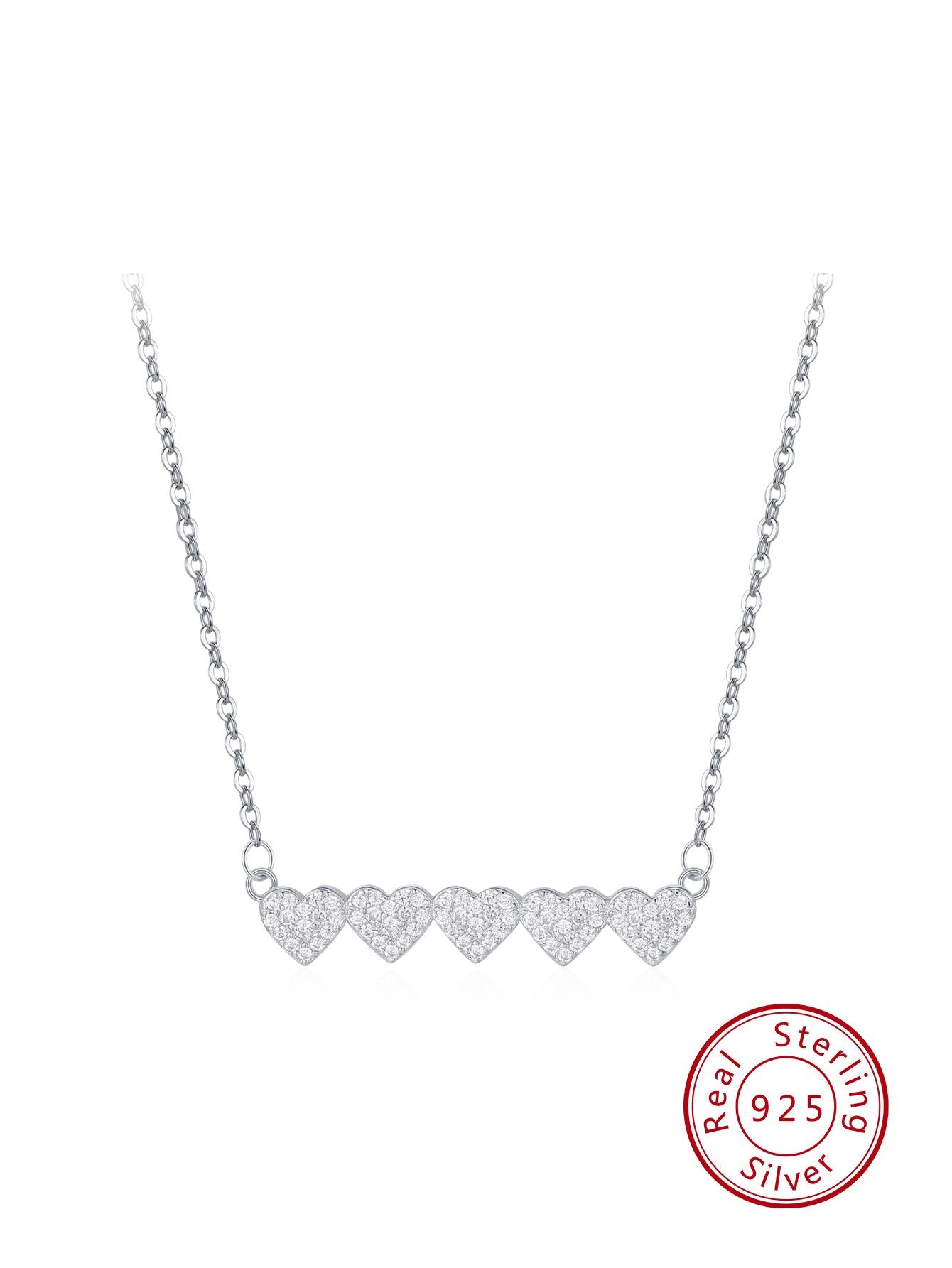 1pc 925 Sterling Silver Romantic Double Heart Pendant Necklace With Sparkling Artificial Zirconia, Suitable For Women's Daily Wear