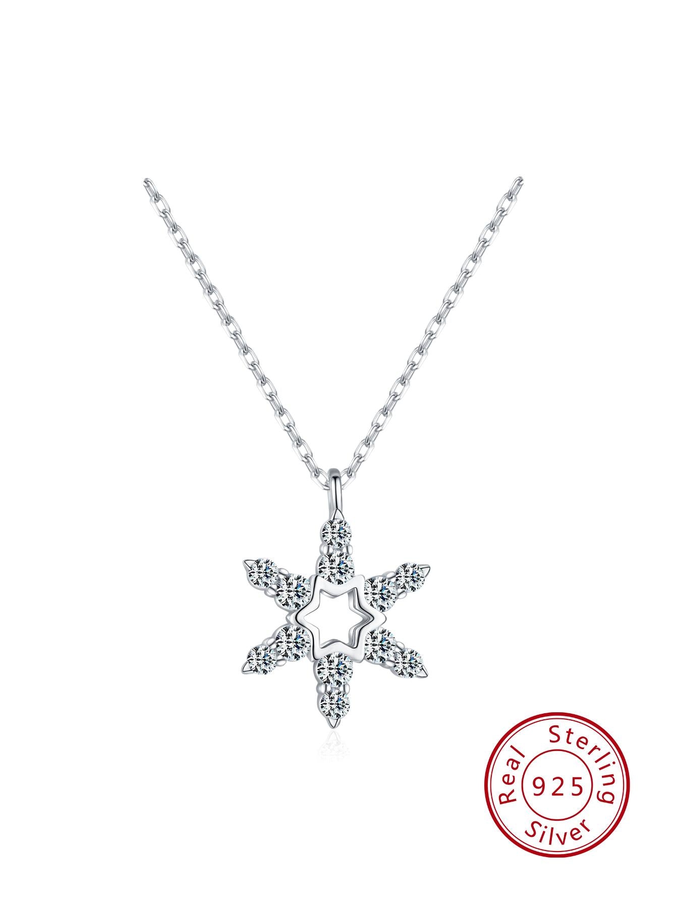 1pc Exquisite & Elegant 925 Silver Glittering Snowflake Shaped Pendant Necklace, Suitable For Daily Wear By Women