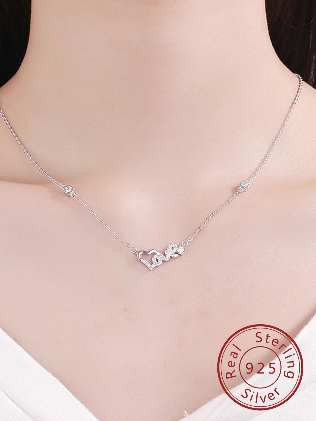 1pc 925 Sterling Silver Women's Fashionable Luxury Heart Shaped Pendant Necklace With Zirconia, Suitable For Gift, Wedding Anniversary, Party