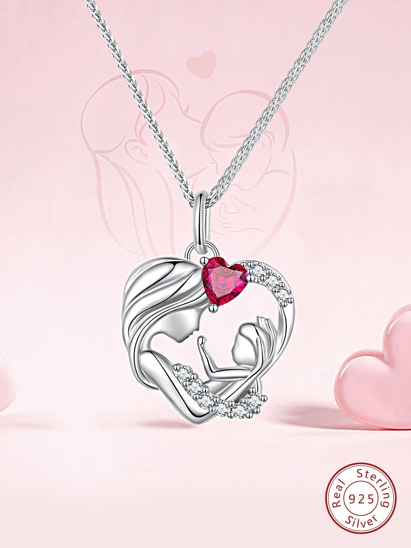 1pc Mother And Child Love Heart Pendant Necklace For Women s925 Sterling Silver Mother's Day Fine Jewelry Gift For Mom