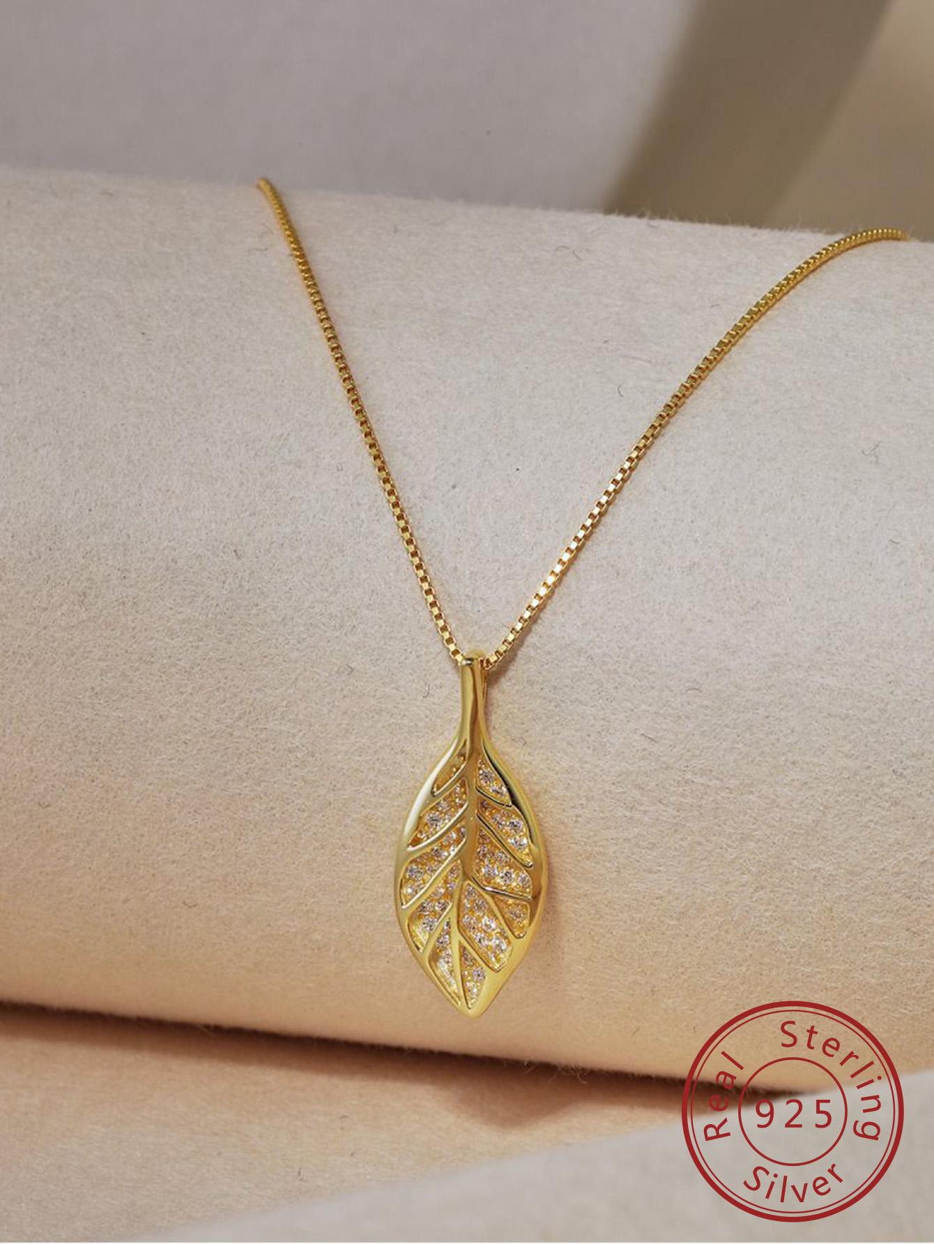 1pc Lightweight Elegant Micro-inlaid Zirconia Leaf Pattern Design S925 Sterling Silver Pendant Necklace For Women