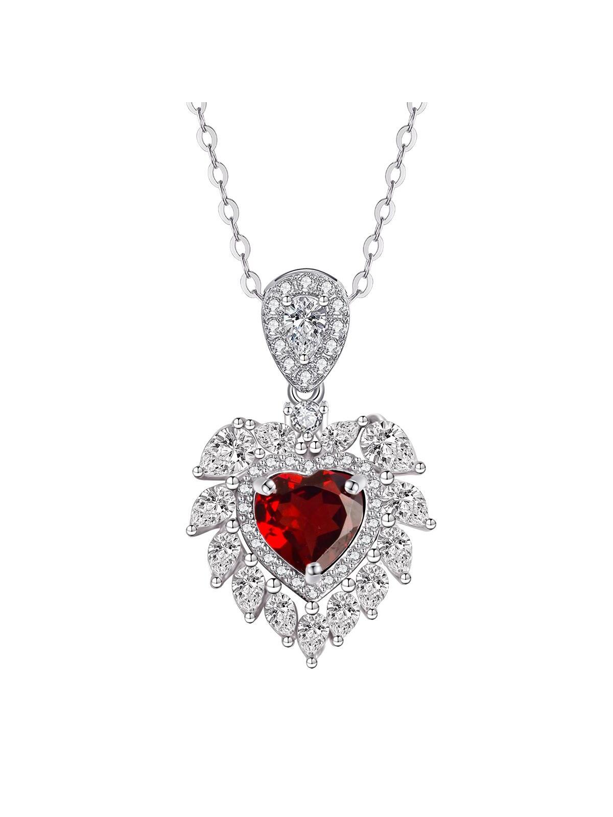 Women's Necklace With Garnet & S925 Silver Pendant, Fashionable Luxury Colorful Gemstone Jewelry For Girls As Gift