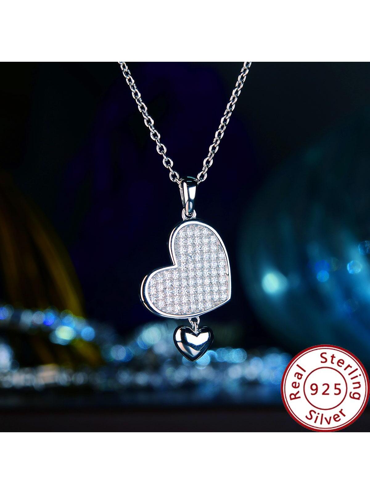 1pc Fashionable Silver-color Heart Shaped Necklace Suitable For Women's Daily Wear