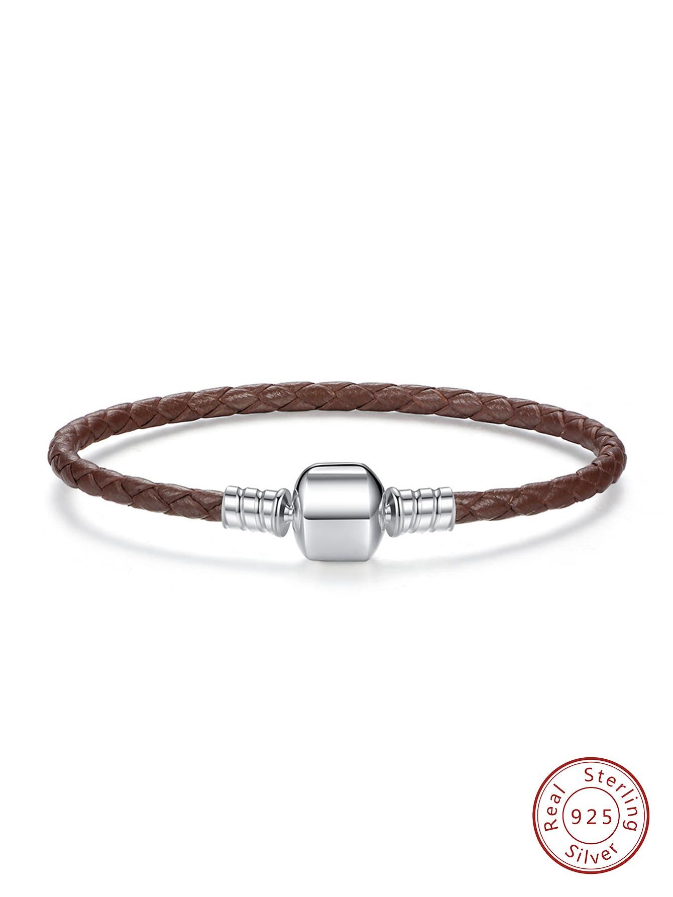 1PC Brown square head 18 CM single loop ladies loop cord bracelet ladies s925 Sterling Silver Fine Jewelry Making