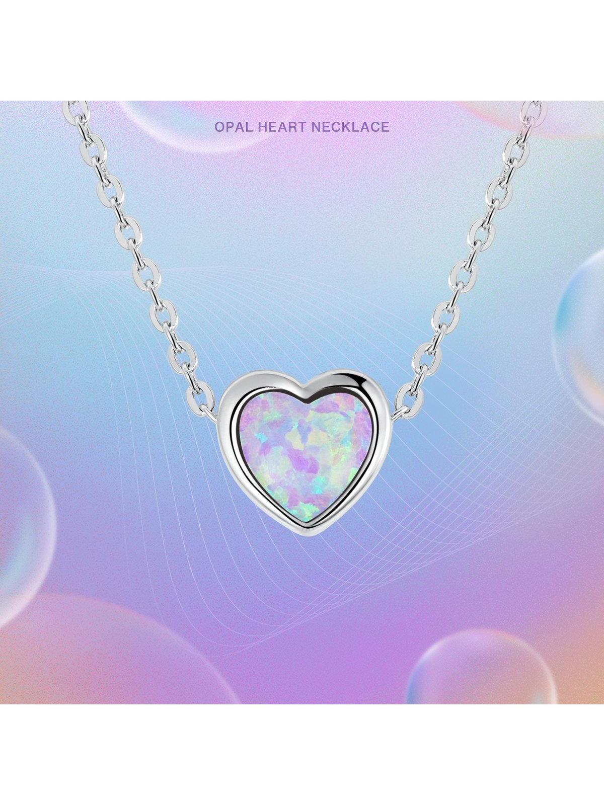 1pc 925 Sterling Silver Opal Heart Pendant Necklace for Women Fine Jewelry Anniversary Gift