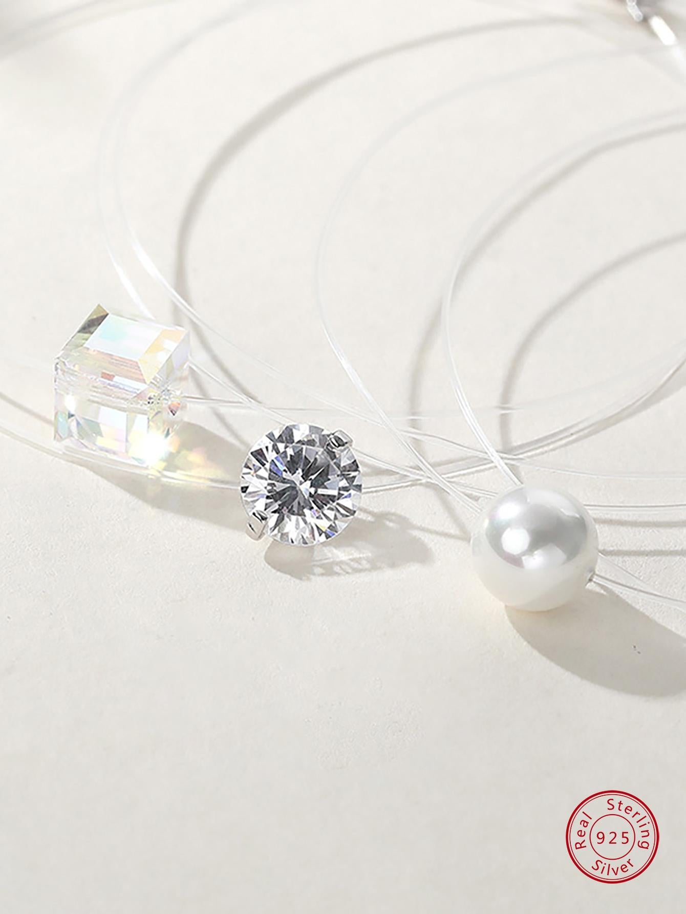 A Fashionable And Versatile S925 Sterling Silver Round Glitter Cubic Zirconia Pendant With Transparent Fish