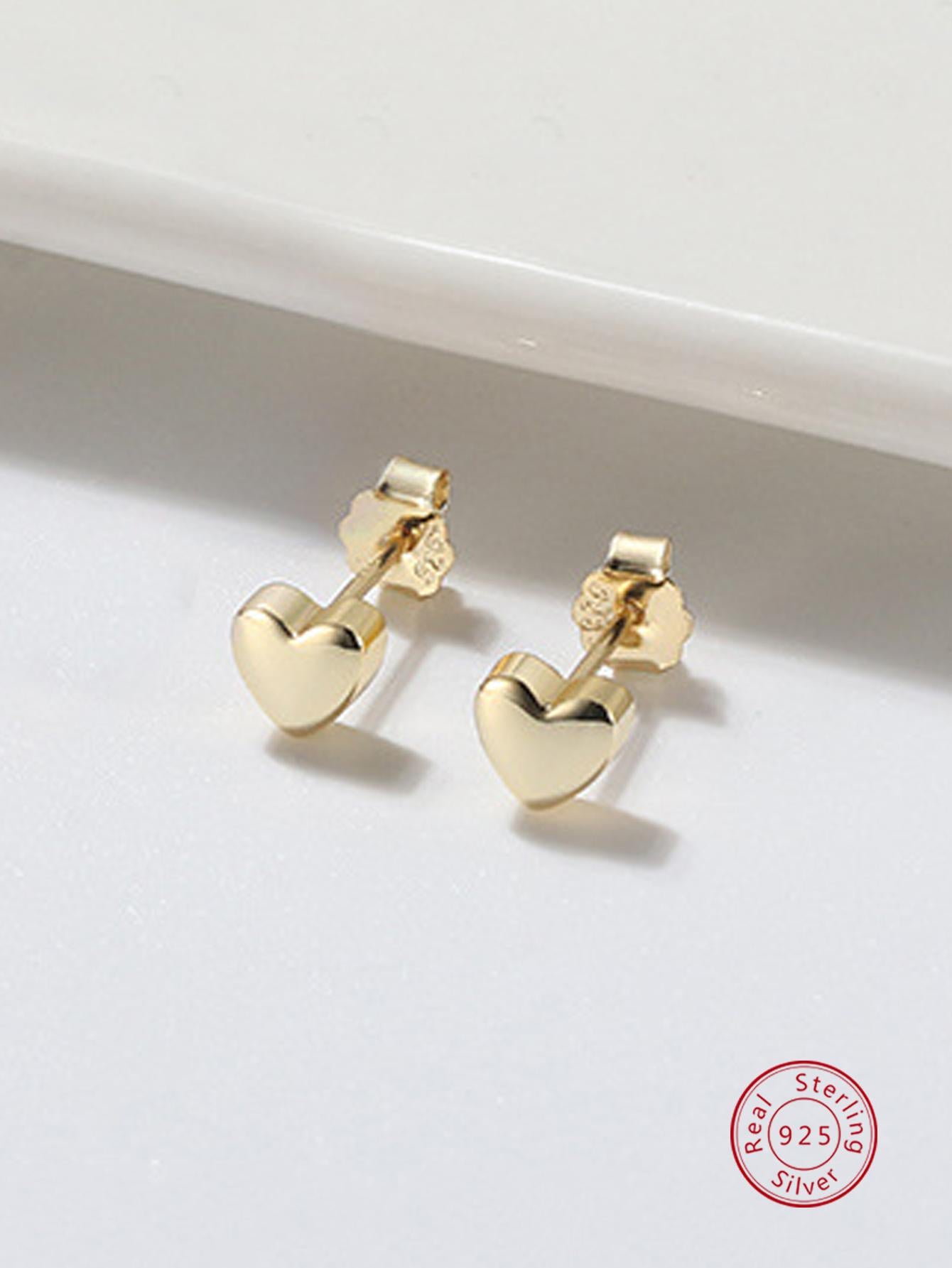 Heart Decor Sterling Silver Stud Earrings