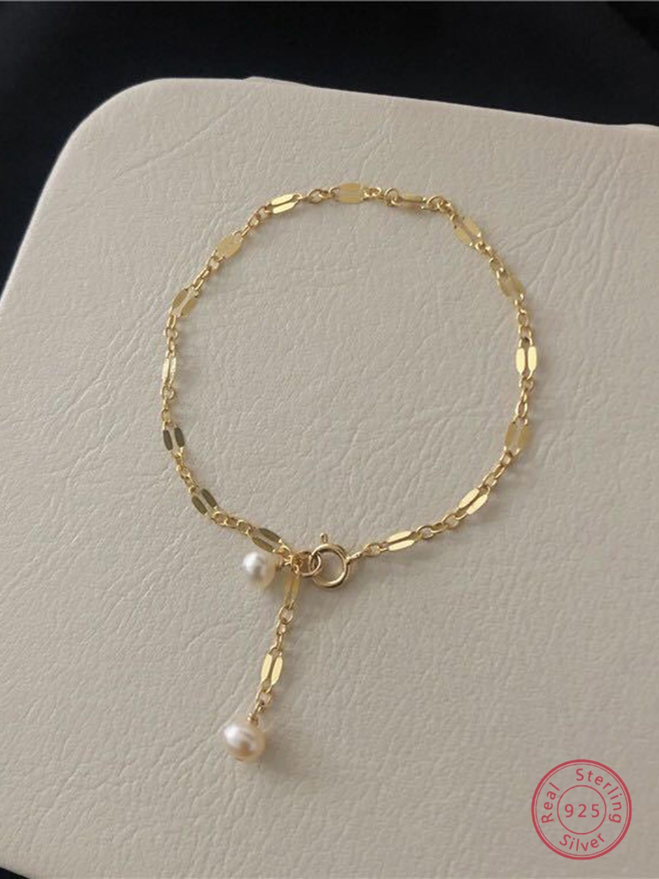 1pc Exquisite Cultured Pearl Charm Sterling Silver Chain Bracelet For Women For Daily Decoration