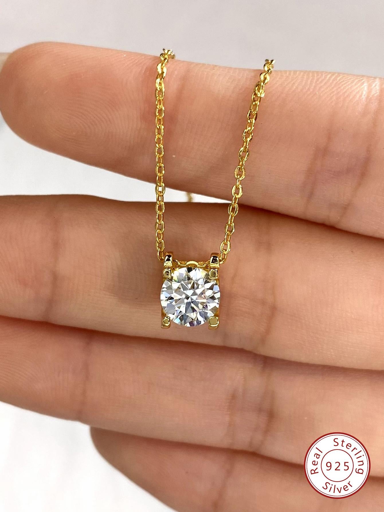 1pc Luxury Shiny Laboratory-created Moissanite Diamond Pendant Necklace for Women Fashionable Sterling Silver Chain Wedding Engagement Jewelry Girlfriend Gift