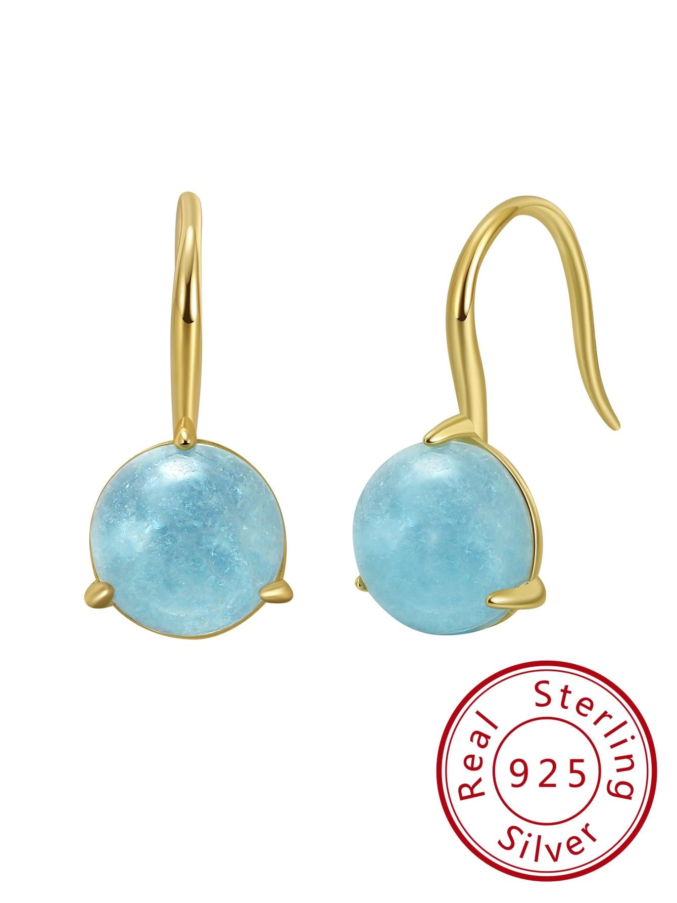 1pair 925 Sterling Silver Natural Aquamarine Dangle Earrings Elegant Natural Stone Women Girl Ear Jewelry for Gorgeous Wedding Birthday Party Jewelry for Mom