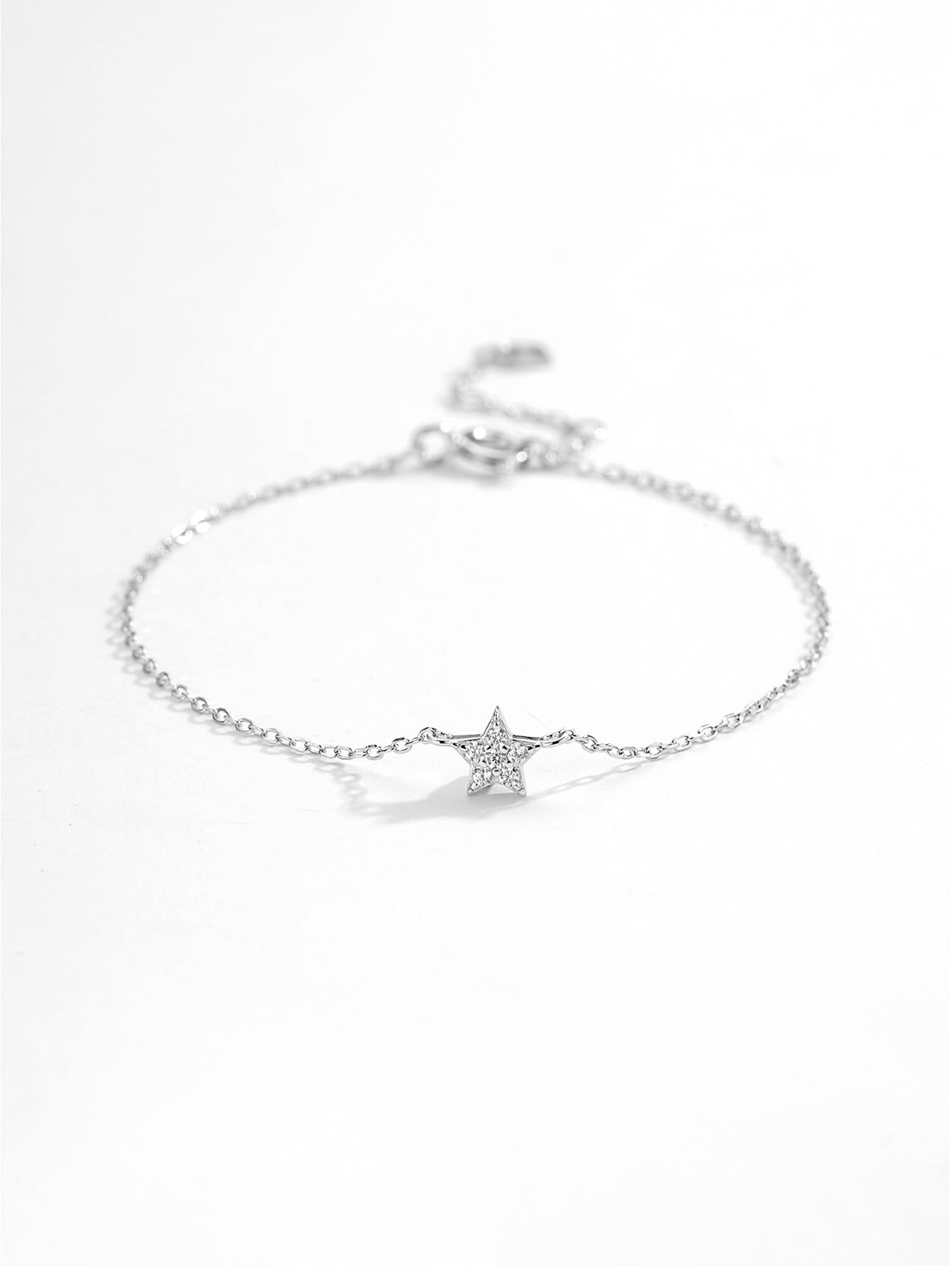 1pc Exquisite Cubic Zirconia Star Decor Sterling Silver Bracelet For Women For Anniversary Gift