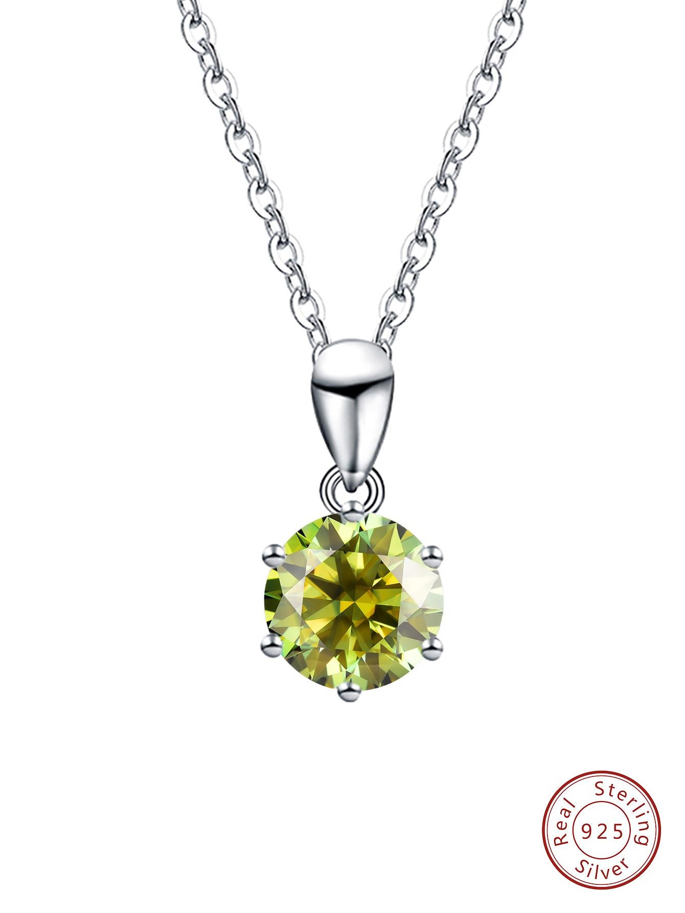 1pc Olive Green Moissanite Necklace For Women s925 Sterling Silver Round Pendant Necklace Wedding Necklace Promise Necklace Mother's Day Valentine's Day Luxury Fine Jewelry Gifts